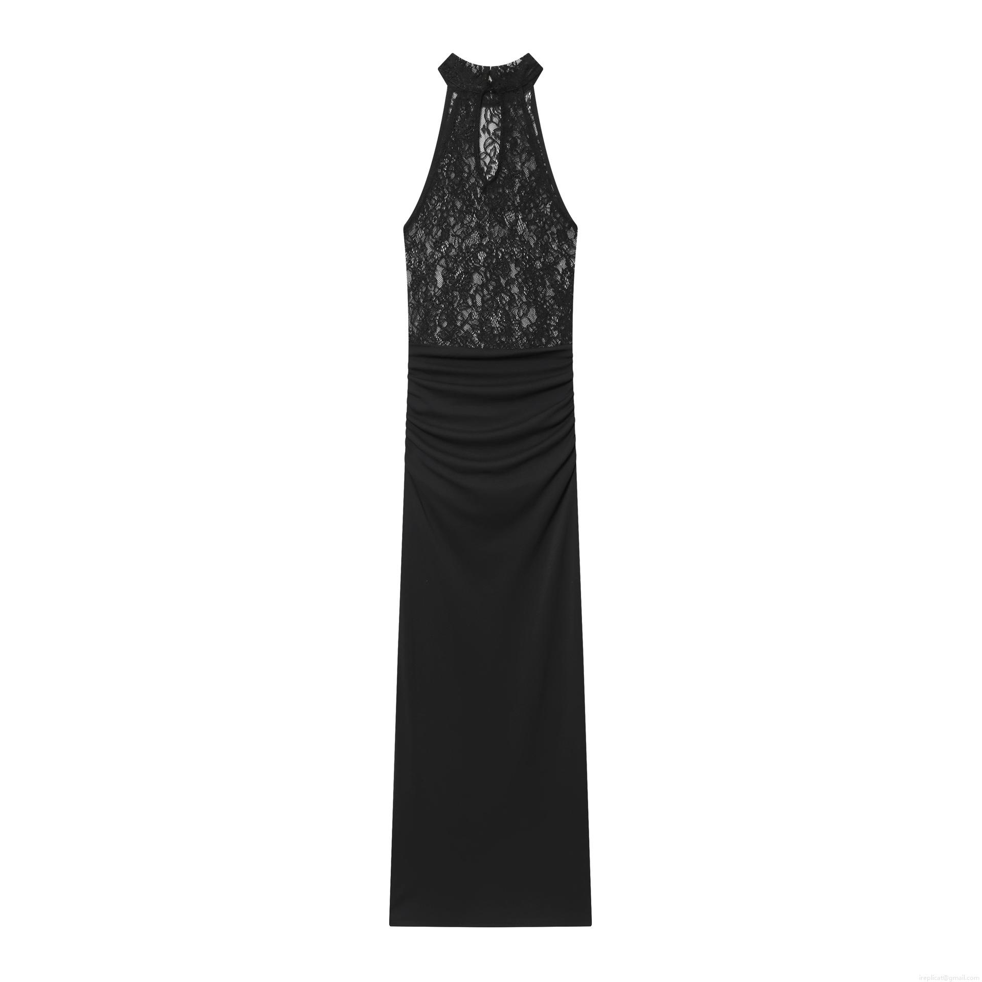 Women Elegant Halter Neck Lace Patchwork Maxi Dress Sexy Sleeveless Backless Bodycon Evening Party Dress For Women Formal Long Gown