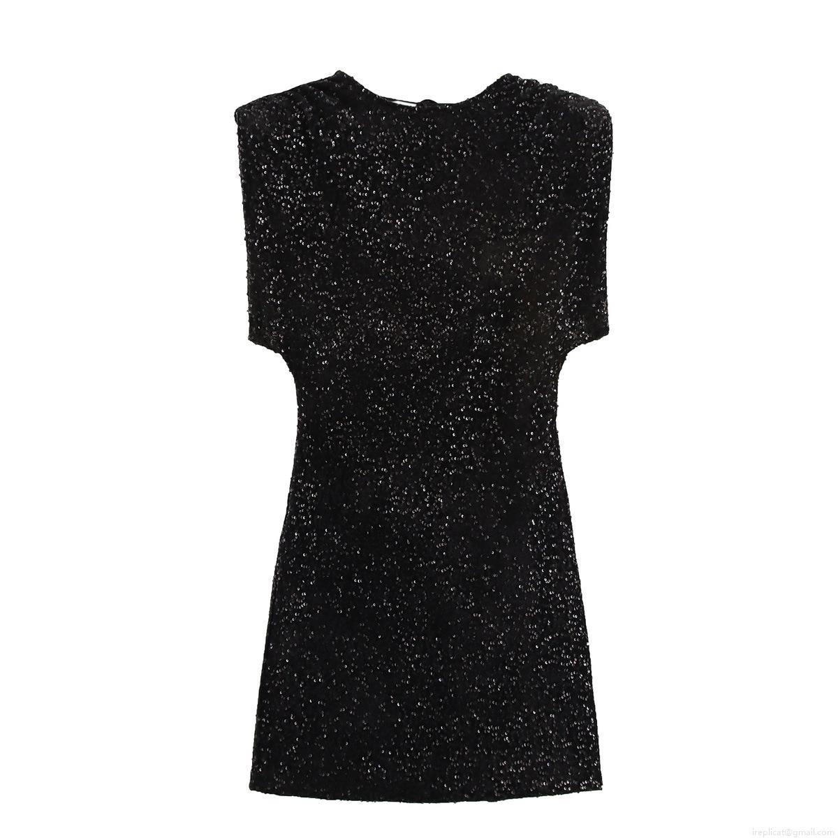 Women Elegant Black Sequin Sleeveless Mini Dress Sexy Round Neck Back Zipper Slim Fit Sparkly Party Evening Cocktail Clubwear Short Dress