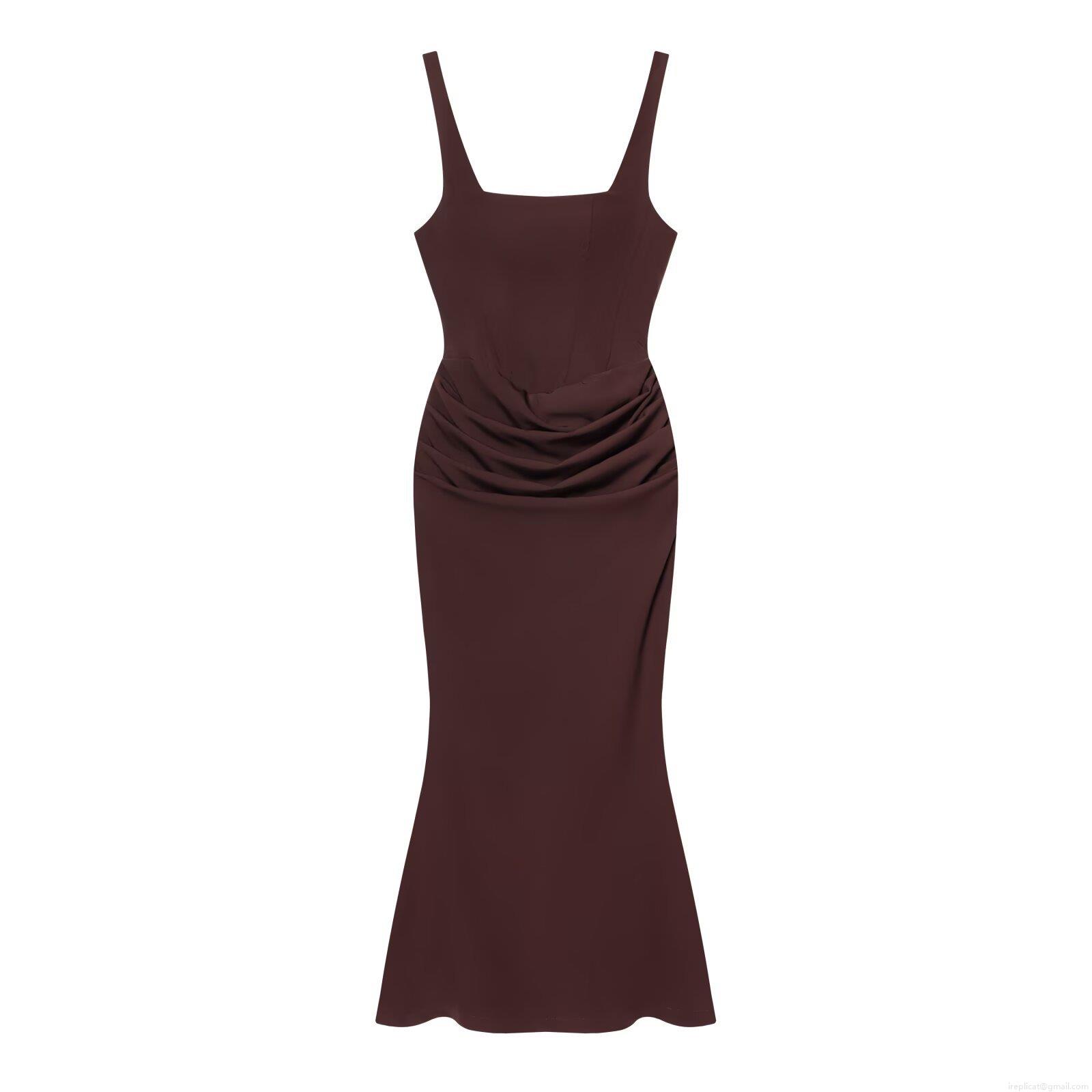 Sexy Elegant Spaghetti Strap Bodycon Maxi Dress Backless Lace Up Ruched Fishtail Evening Party Gown For Women Formal Occasion Wedding Guest Polyester Dress