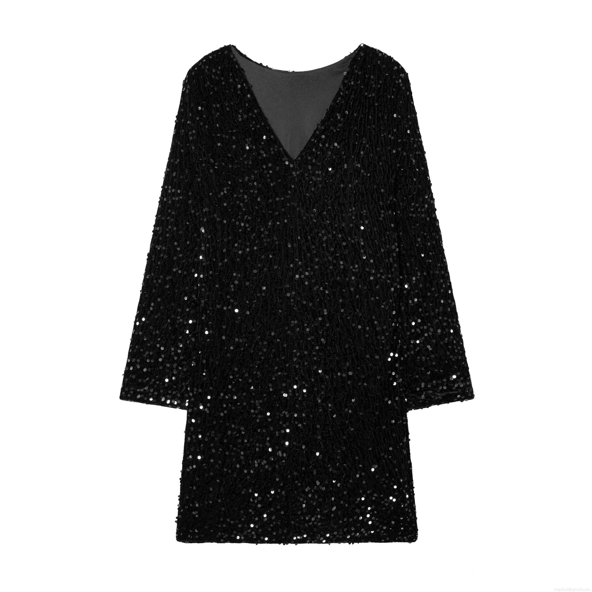 Women's Sexy Deep V Neck Long Sleeve Sequined Mini Dress Elegant Glitter Bodycon Party Evening Night Club Cocktail Dress For Lady