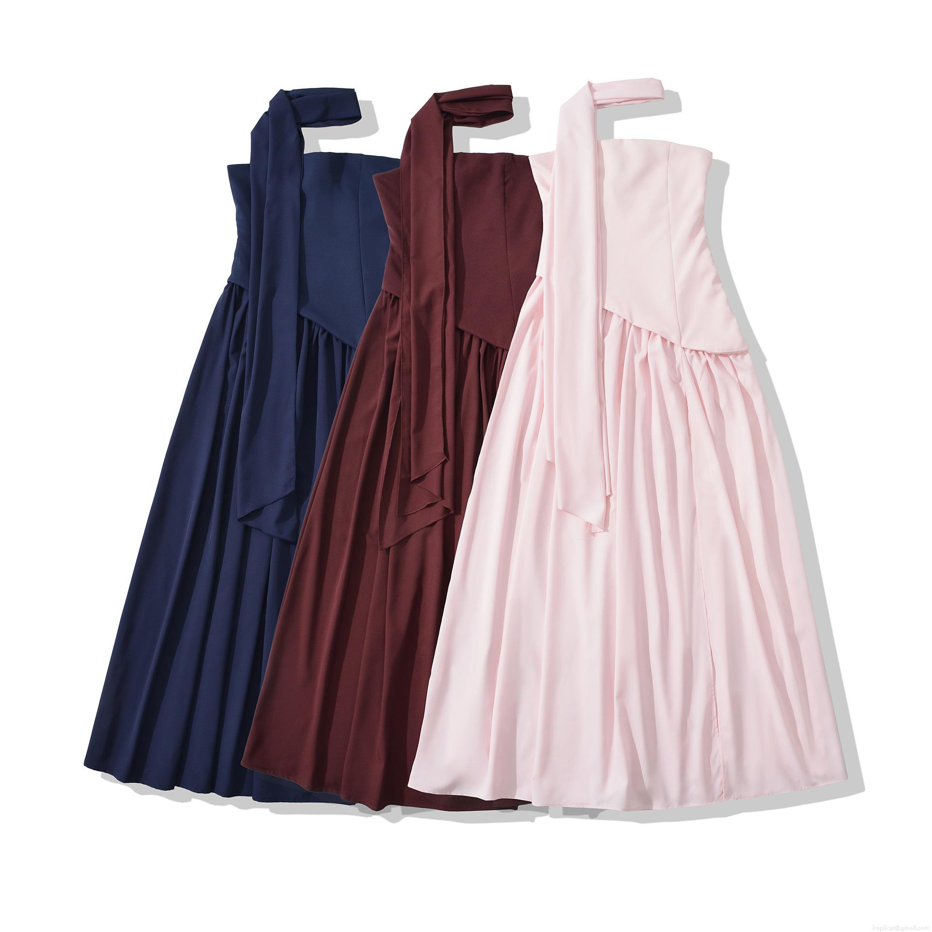 Elegant Halter Neck Pleated Maxi Dress Polyester Sleeveless Backless Evening Gown For Wedding Party Formal Event Women's Fashion Slim Fit Long Dress