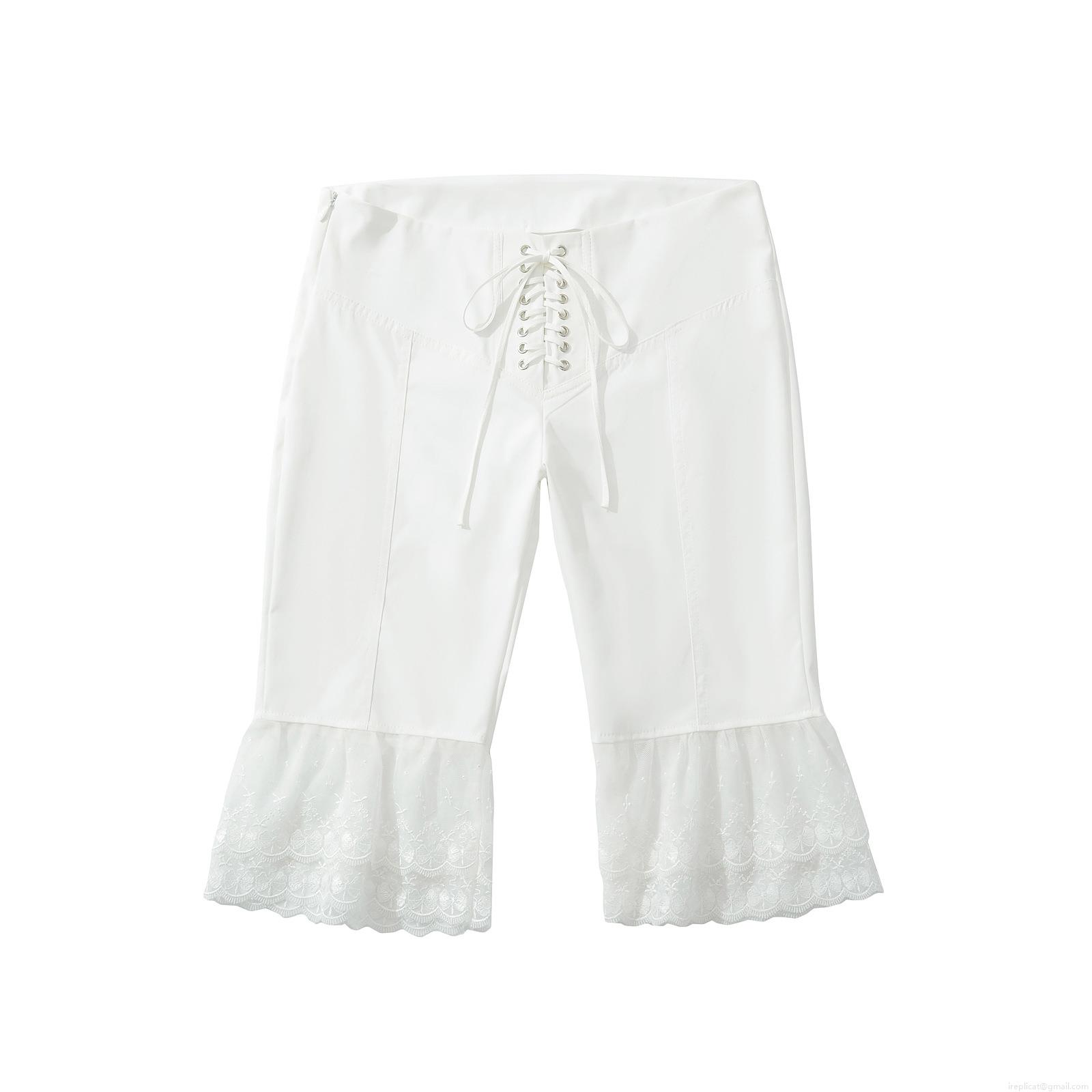 Women's Summer White Lace Patchwork Flare Pants Elegant Hollow Out Embroidery High Waist Lacing 7/10 Length Casual Trousers Streetwear Daily Vacation