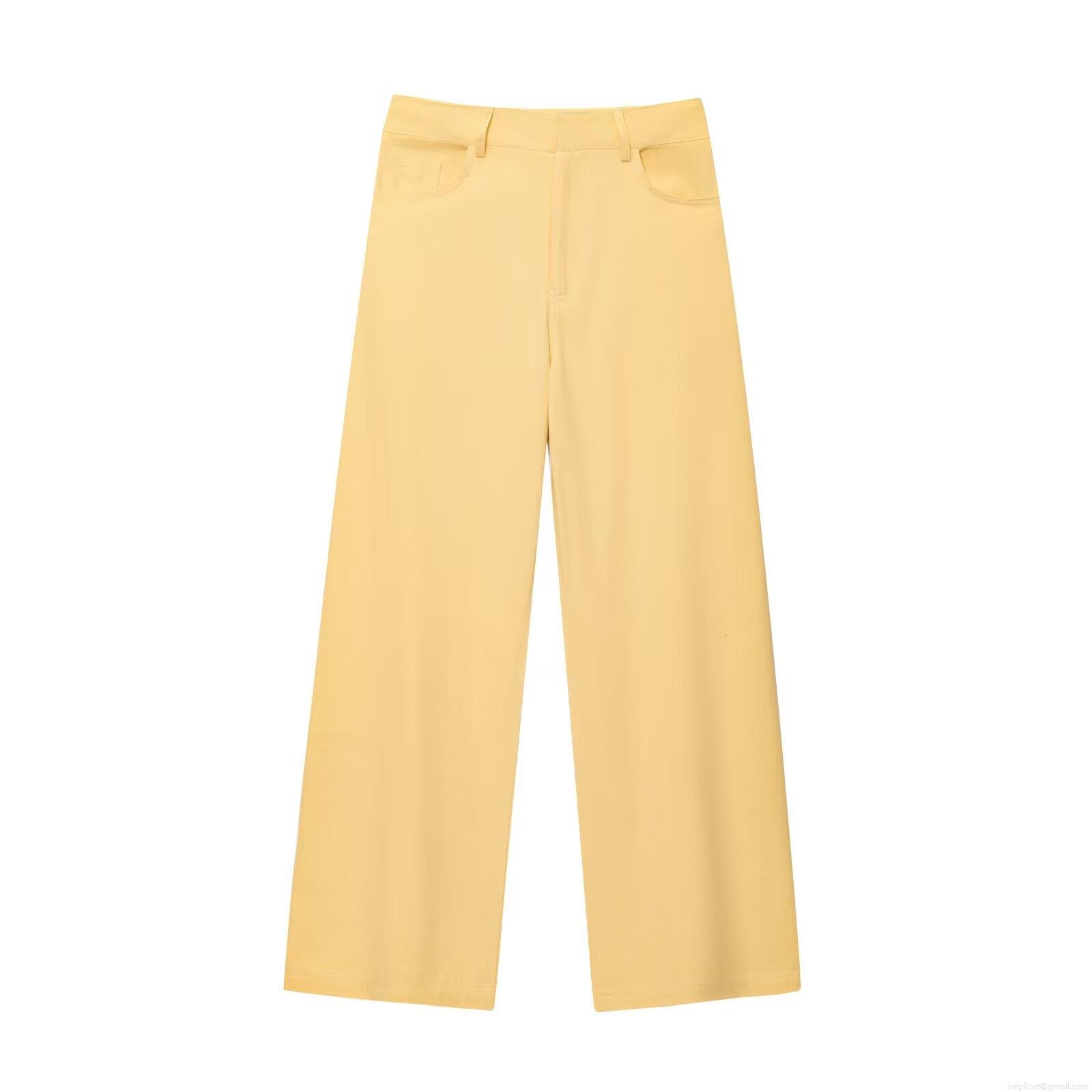 Women's High Waist Wide Leg Casual Pants Sunflower Yellow Straight Trousers Solid Color Polyester Blend Streetwear Style Fashion Slacks