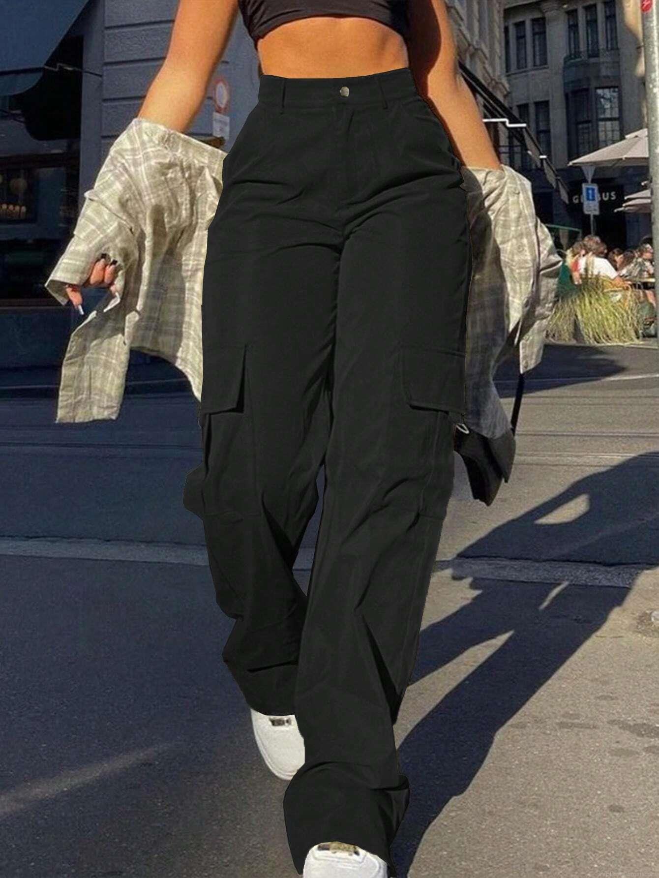 Women's High Waist Cargo Pants Multi-Pockets 100% Polyester Loose Wide Leg Streetwear Trousers Casual Fashion Long Pants for Women Daily Wear