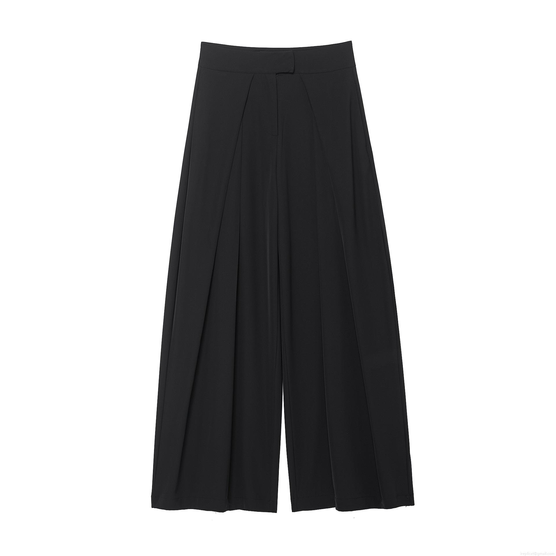 Women's Casual 100% Polyester Wide Leg Pants Pleated Loose Fit Mid-Waist Solid Color Trousers Streetwear Office Wear Fall Fashion