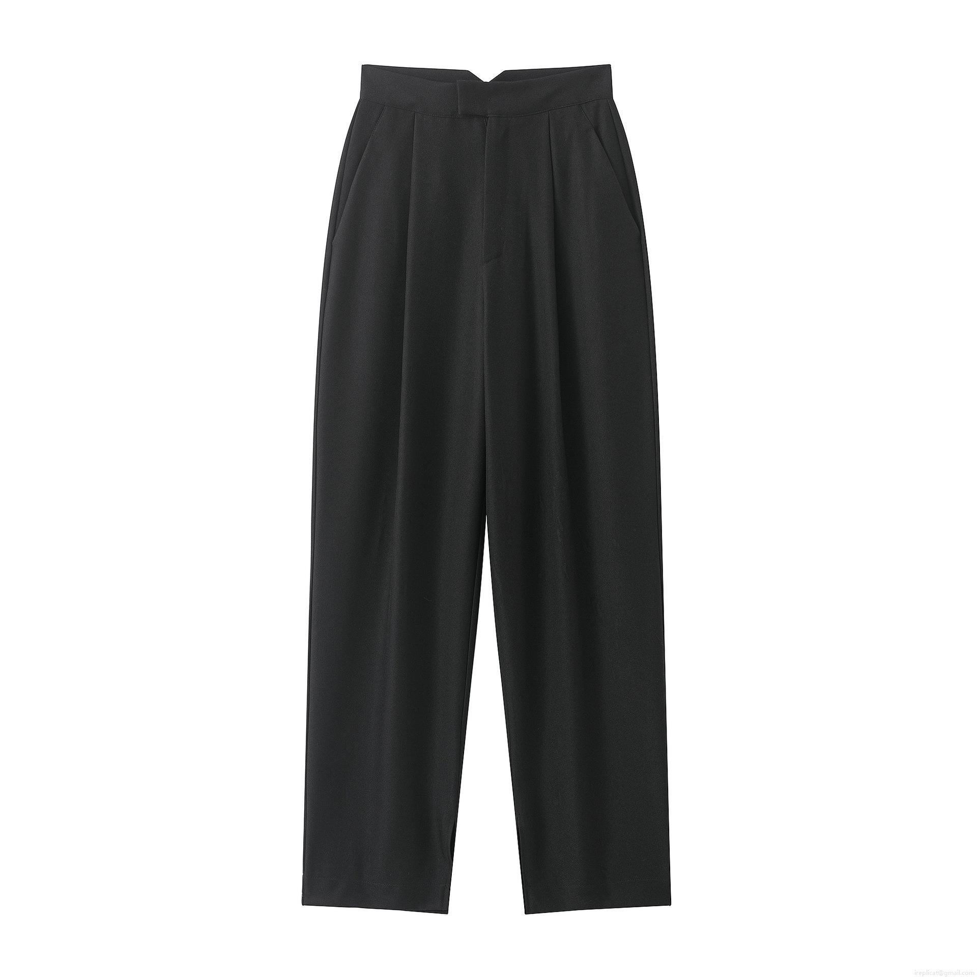 Women's High Waisted Straight Leg Pleated Trousers Solid Black Wide Leg Casual Pants With Pockets Office Streetwear Autumn Winter