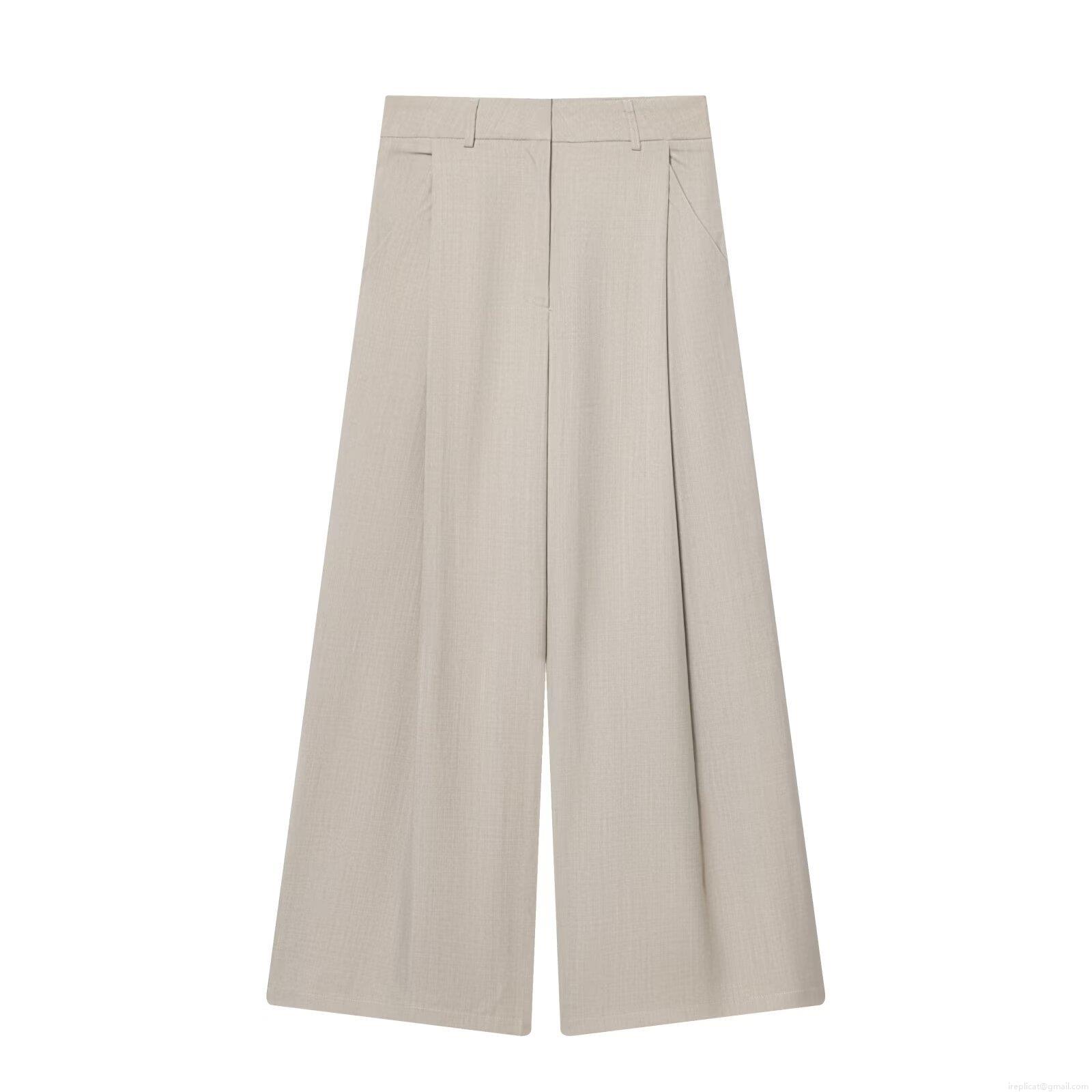Women's High Waist Wide Leg Trousers Loose Pleated Commuter Casual Pants Polyester Spandex Light Grey Office Lady Palazzo Pants