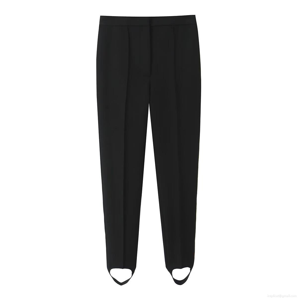 Women's Winter Thickened Stirrup Pants Solid Black Slim Fit Tapered Casual Trousers Polyester Spandex Blend Daily Office Ladies Long Pants