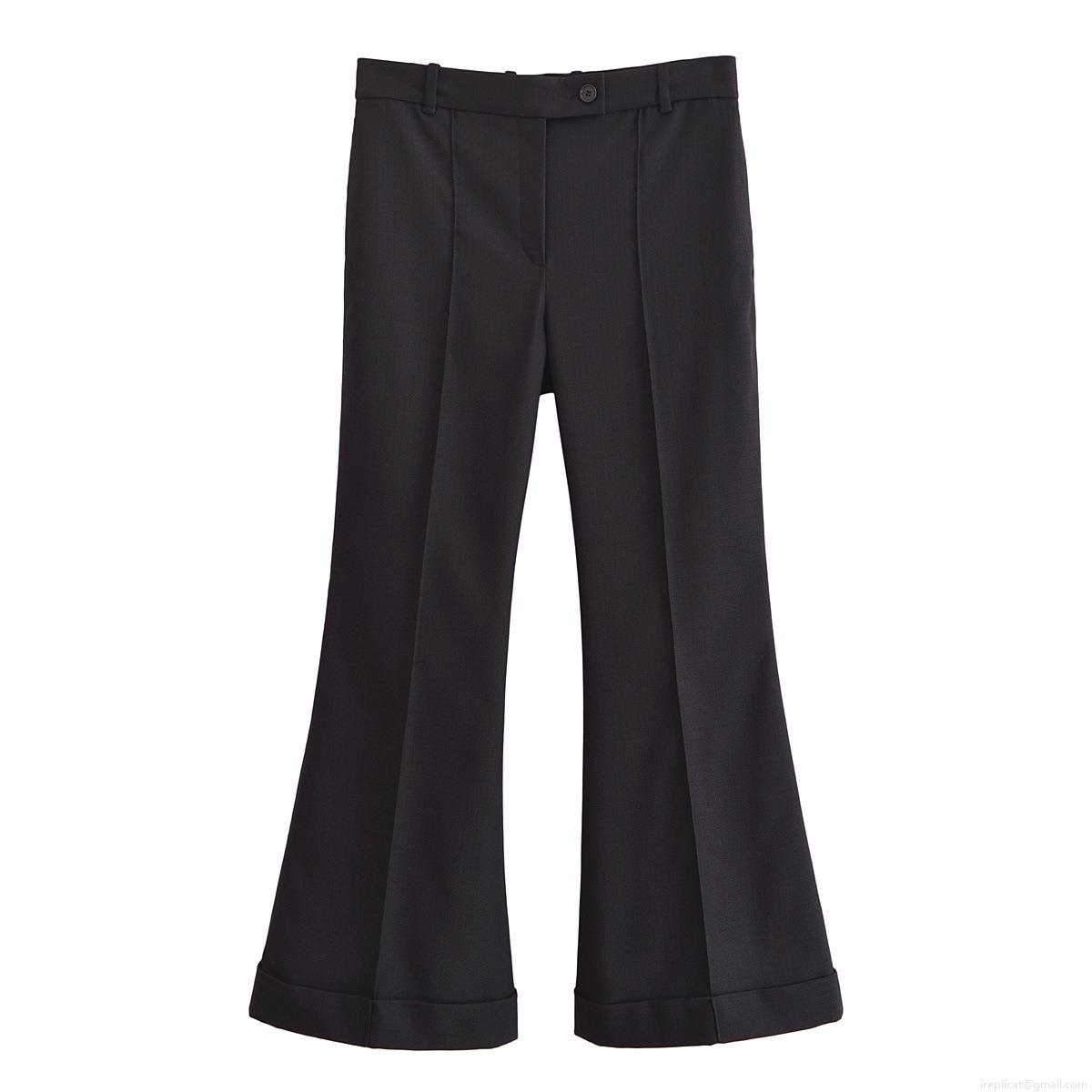 Women's Elegant Micro Flare Leg Trousers Polyester Spandex Solid Black Mid Waist Business Casual Office Work Pants With Ironed Pleats For Spring Summer