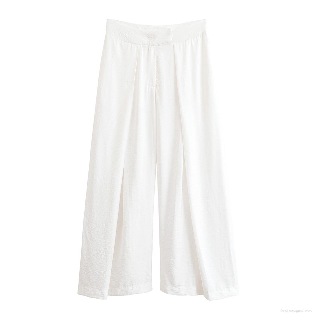 Women's High Waist Wide Leg Trousers 100% Polyester Minimalist Casual Pleated Loose Long Pants For Daily Commuting Office Summer White
