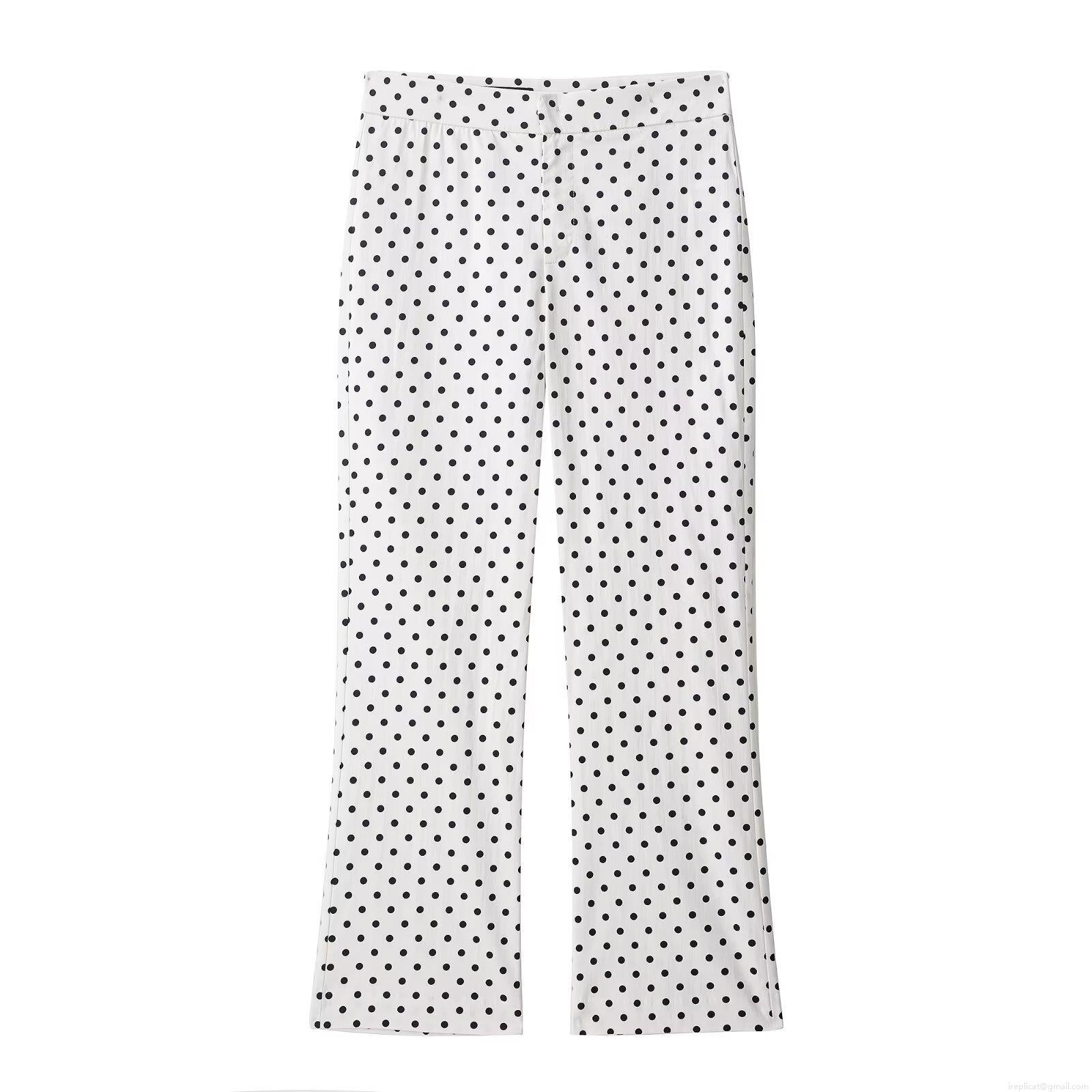 Women's High Waist Polka Dot Flare Pants Elegant Slim Fit Straight Leg Trousers 100% Polyester Woven Long Pants For Summer Daily Commute