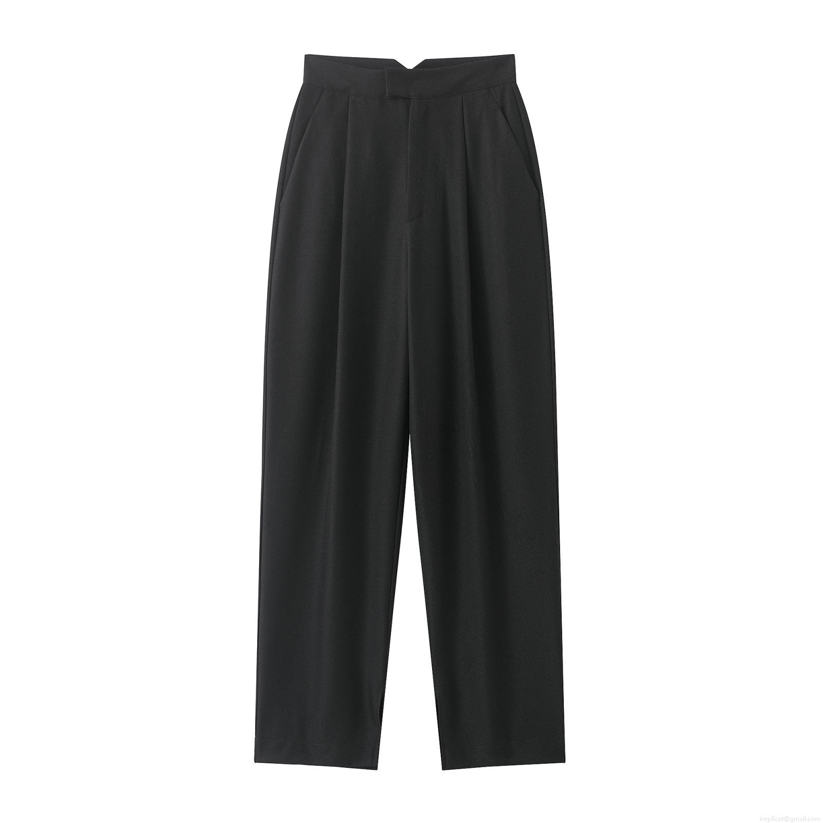Women's Loose Wide Leg Pants 100% Polyester Twill High Waist Suit Trousers With Side Slits Casual Office Fashion Long Pants For Women
