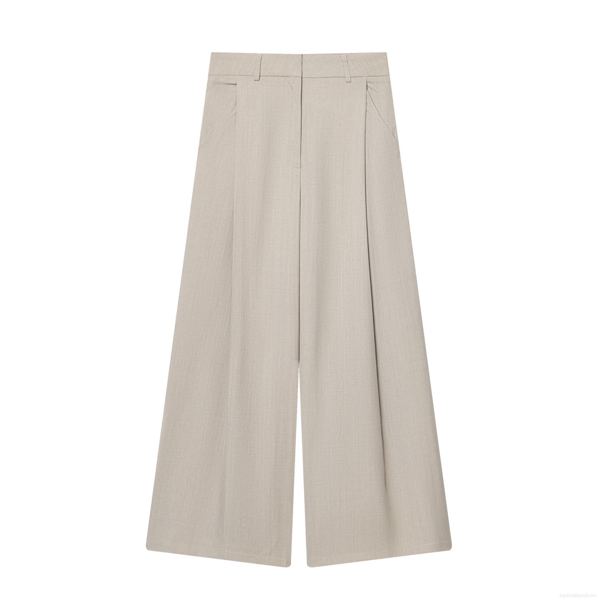 Women High Waist Wide Leg Trousers Polyester Woven Pleated Front Pants With Pockets Office Commute Casual Fashion Full Length Straight Slacks For Lady