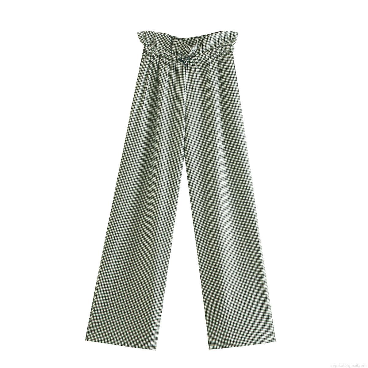 Women's High Waist Plaid Wide Leg Pants Elastic Paperbag Waist Houndstooth Trousers Polyester Spandex Relaxed Fit Casual Office Wear