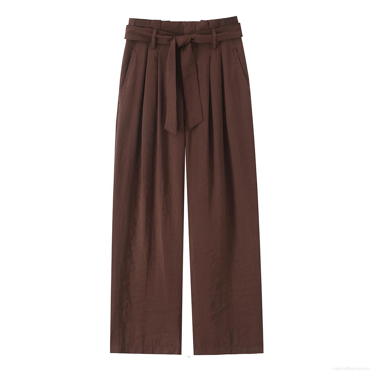 Women's High Waisted Wide Leg Pants With Tie Bow Belt Casual Solid Color Long Trousers Fashion Loose Straight Leg Pants For Daily Office Wear