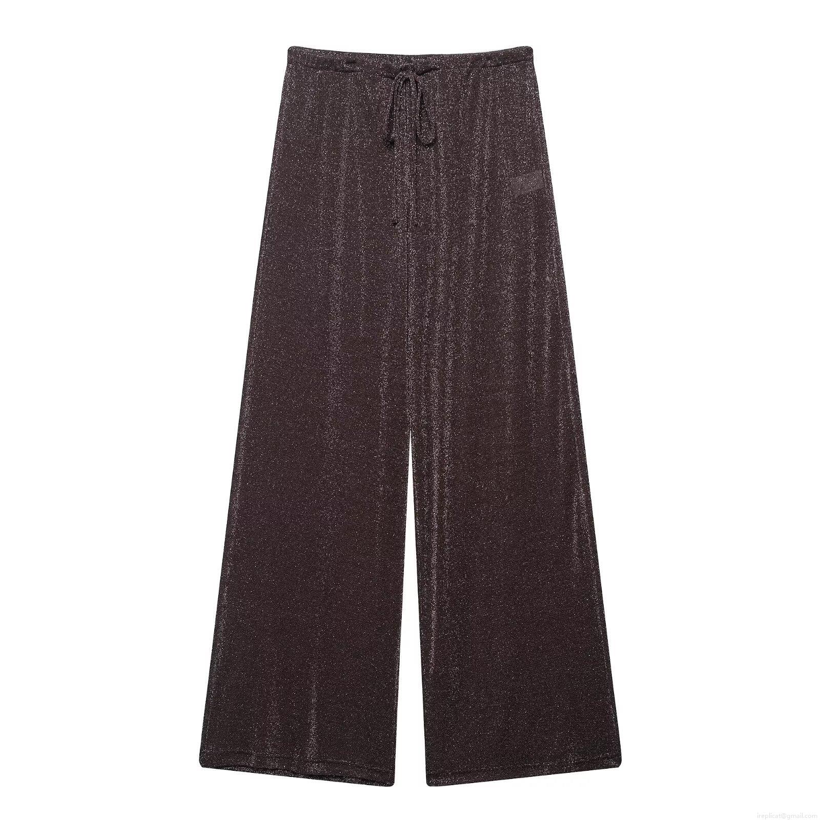 Women's High Waist Metallic Glitter Wide Leg Pants Loose Drape Casual Trousers Sparkly Party Club Night Out Bottoms Trousers