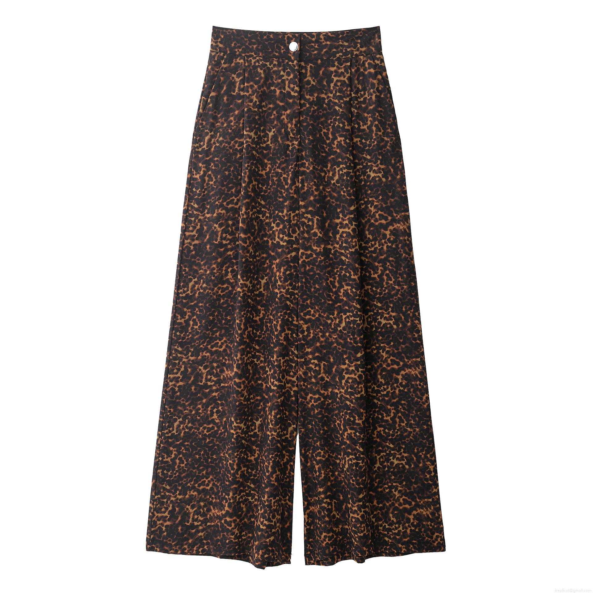 Women's Fashion Leopard Print Wide Leg Pants High Waist Casual Straight Animal Print Polyester Long Trousers Streetwear Versatile Bottoms