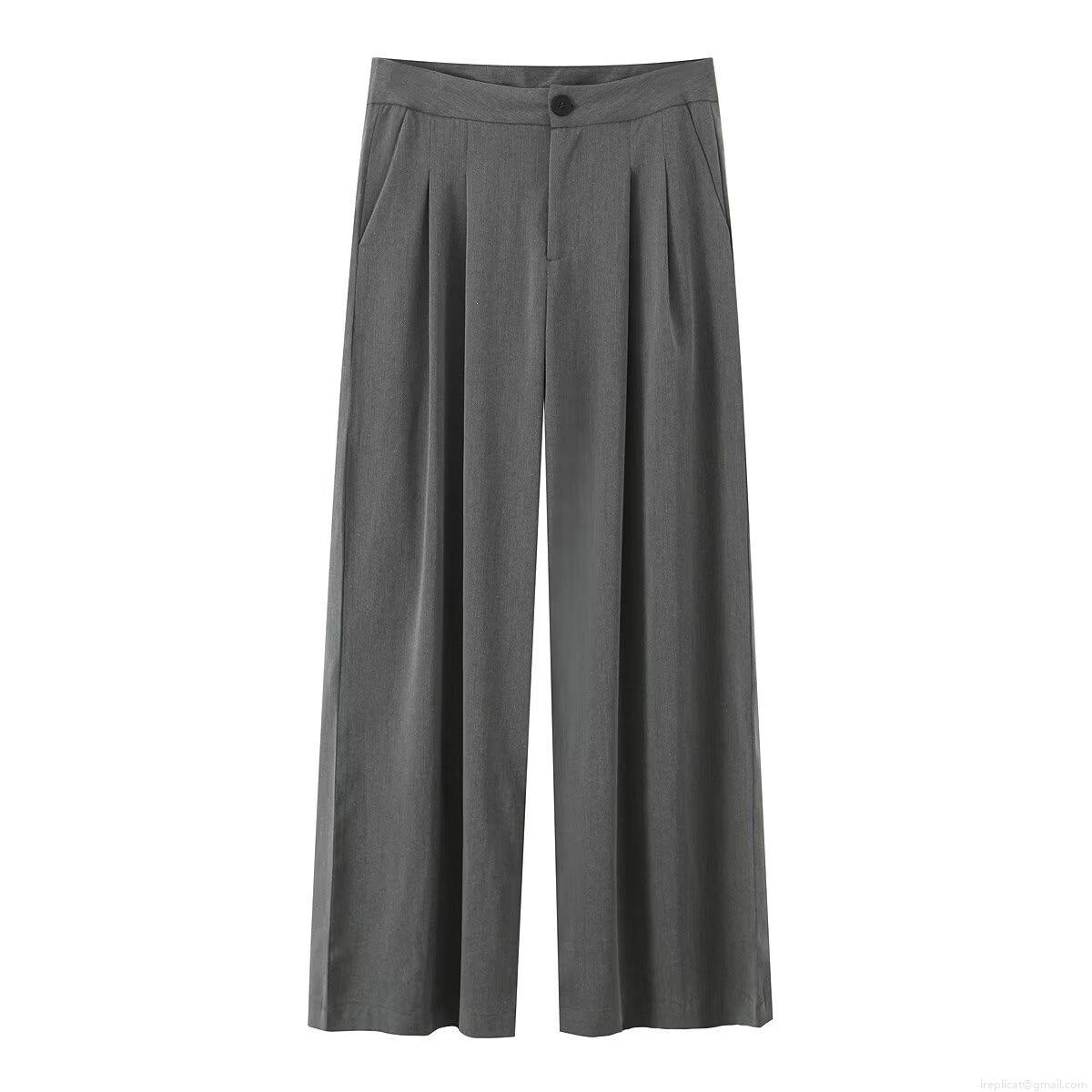 Women's High Waisted Wide Leg Suit Pants Casual Loose Straight Trousers For Work Office Daily Fashion Polyester Trousers Grey