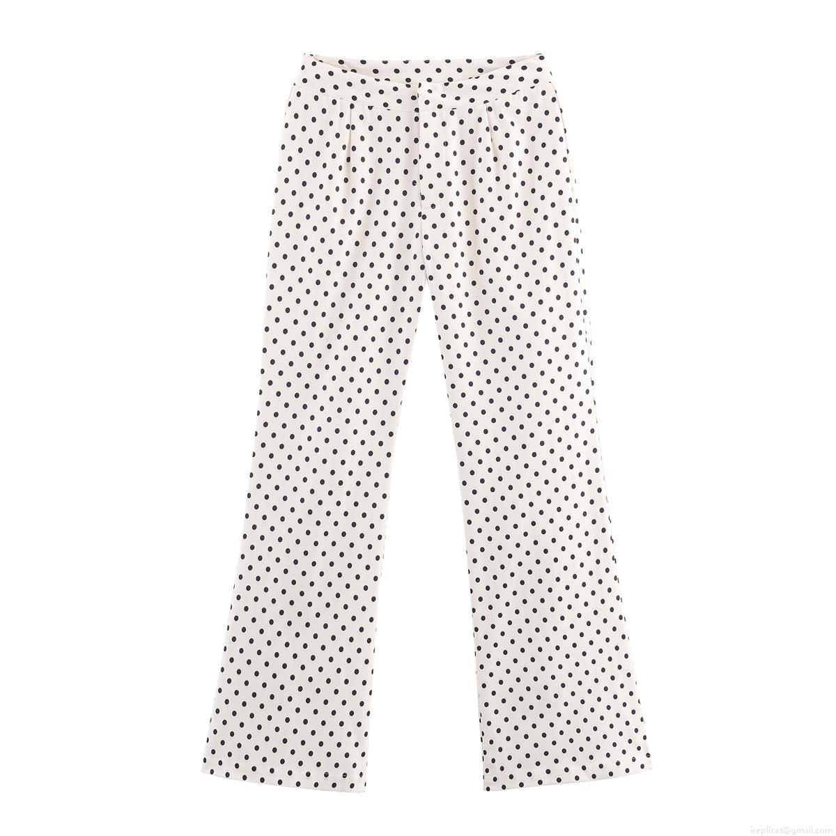 Women High Waisted Polka Dot Print Straight Leg Pants Casual Long Trousers 100% Polyester Flowy Wide Leg Pants For Women Daily Fashion Retro Style Soft Breathable Bottoms