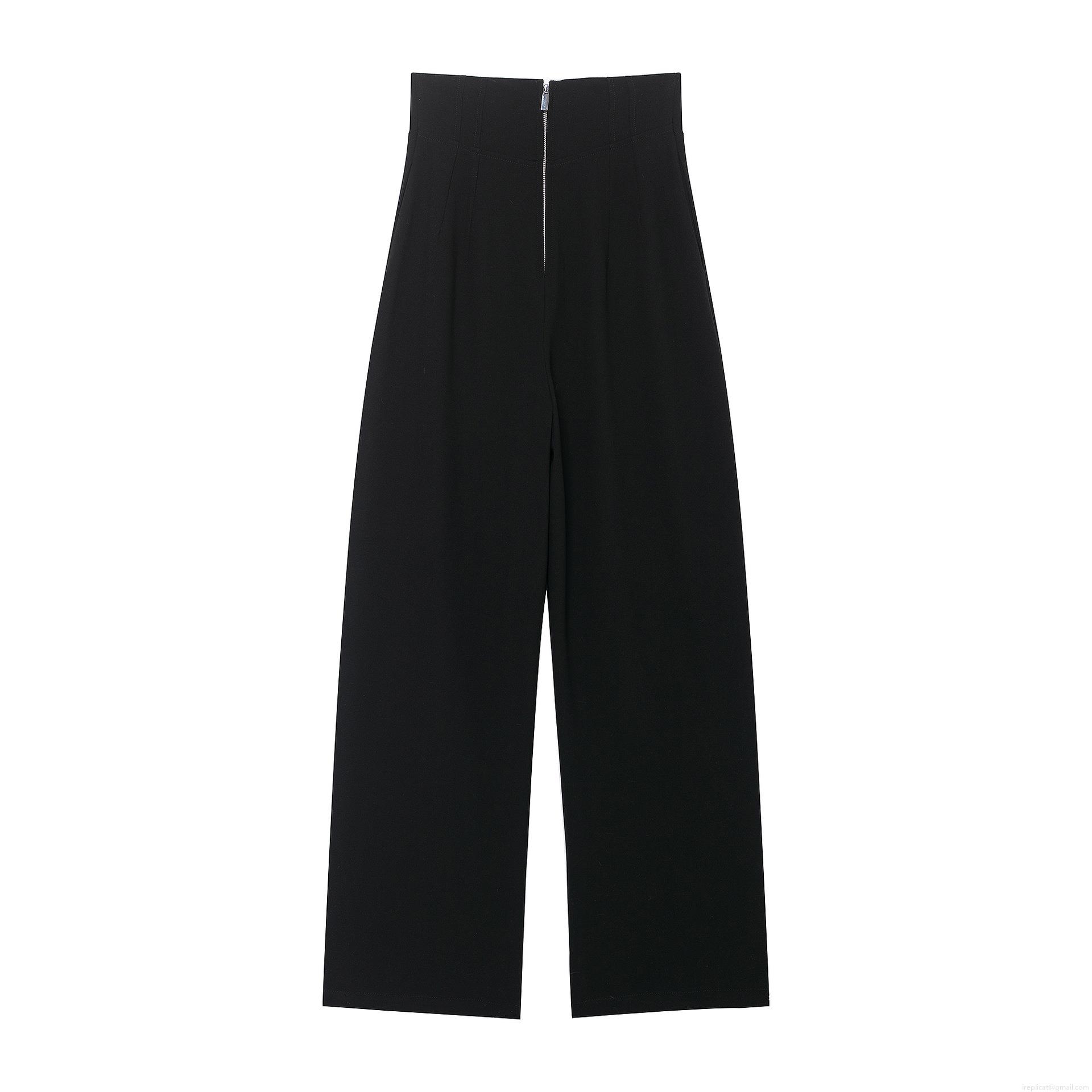 Women's High Waisted Wide Leg Pants Fashionable Casual Solid Color Long Trousers With Front Zipper Office Commuting Streetwear Ladies Bottoms
