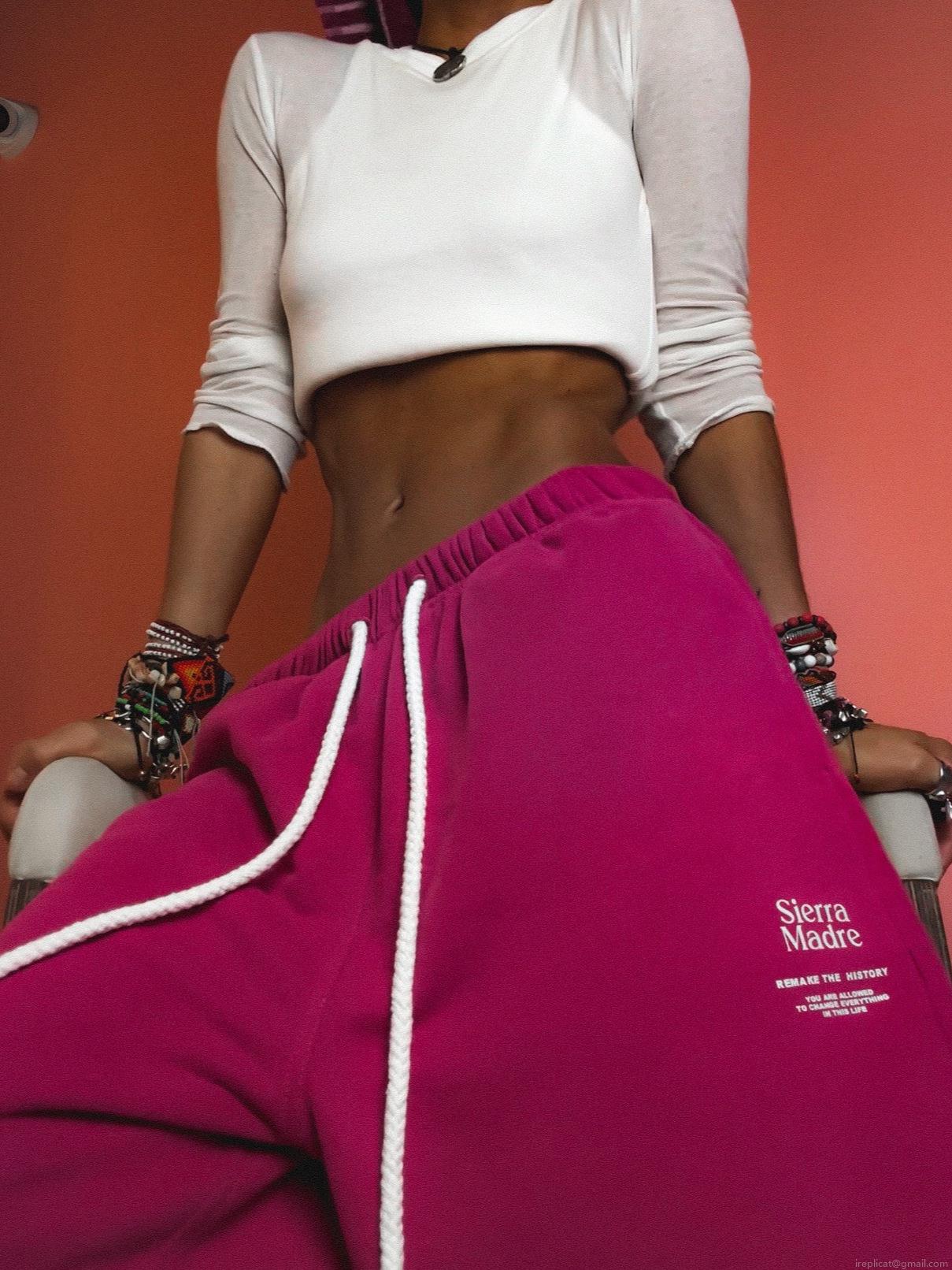 Women's Fuchsia High Waist Sweatpants Cotton Blend Drawstring Joggers Streetwear Letter Printed Cuffed Casual Pants For Women Daily Wear