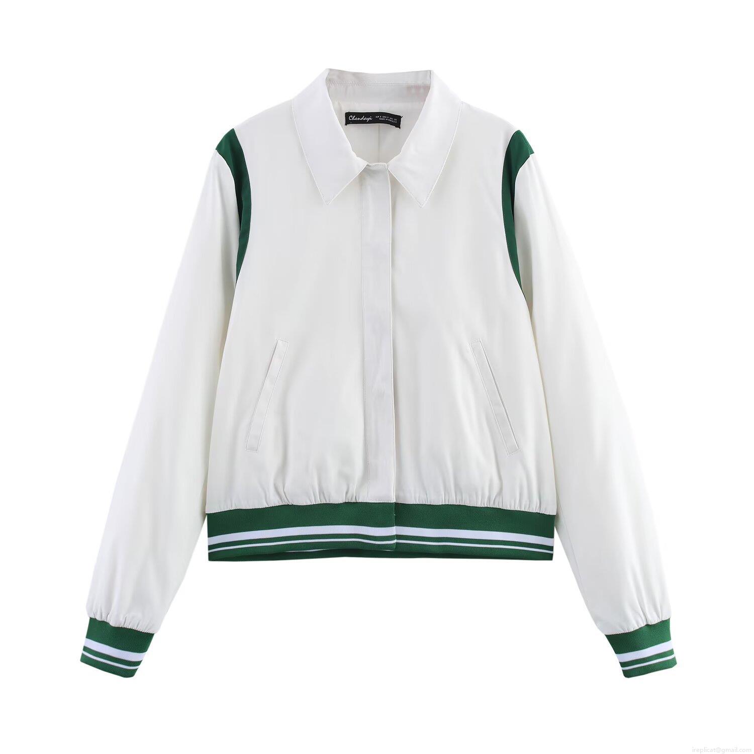 Women's Color Block Baseball Jacket Polyester Lapel Long Sleeve Casual Outerwear Patchwork Loose Fit Streetwear Sporty Snap Button Coat