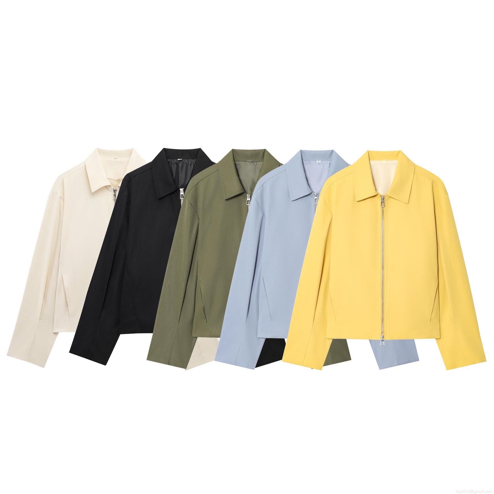 Women's Casual Zipper Front Jacket Turn-down Collar Solid Color Long Sleeve Baseball Coat Fashion Outerwear For Women Autumn Streetwear