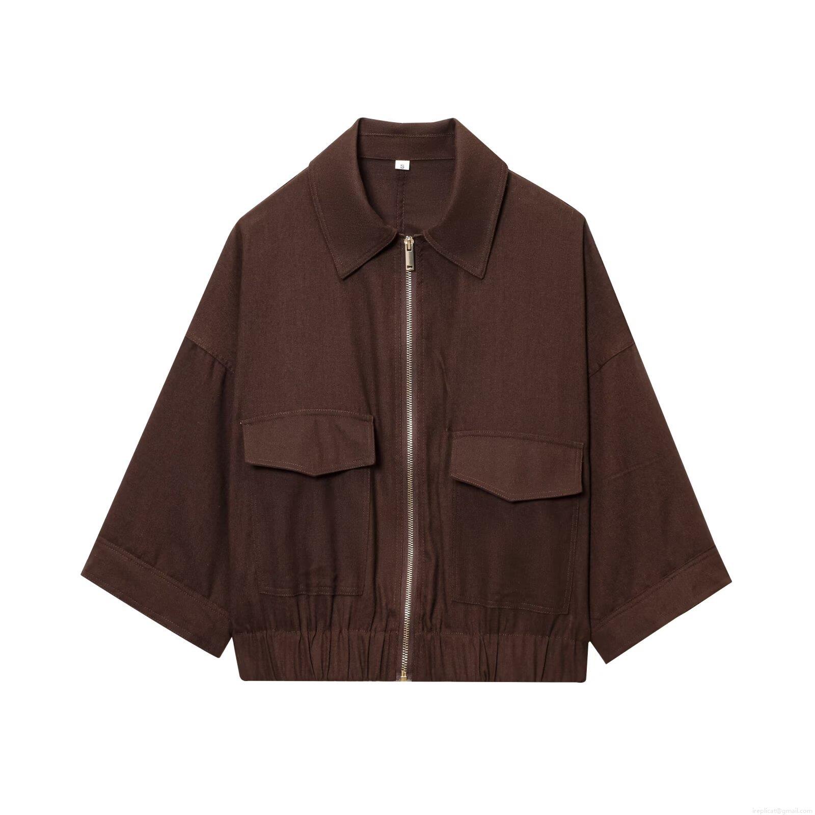 Women's Solid Color Lapel Long Sleeve Zip Up Jacket With Pockets Cargo Style Casual Loose Outerwear Autumn Winter Fashion Streetwear Coat