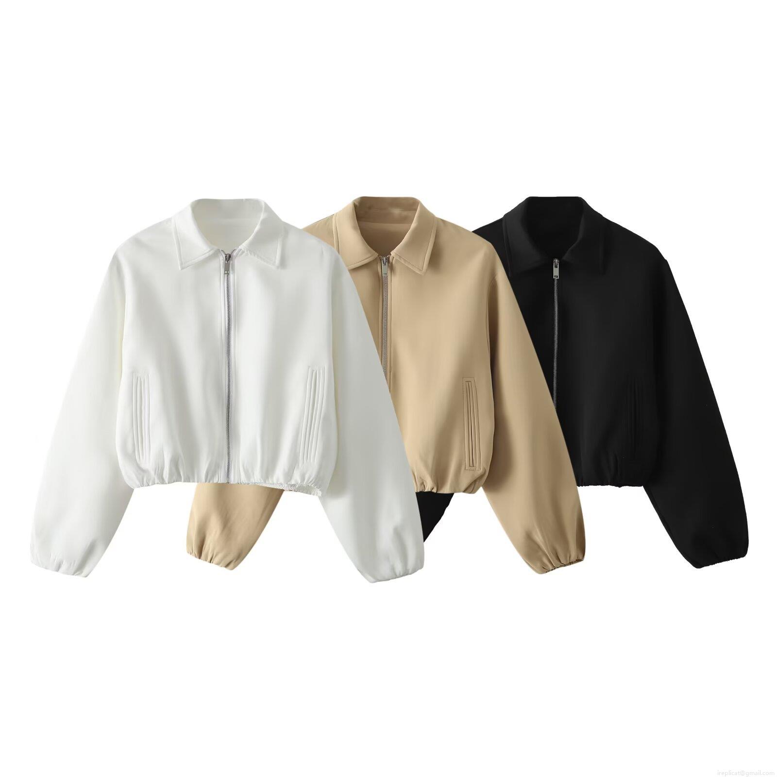 Women's Fashion Polyester Puffed Jacket Solid Color Short Zipper Outerwear Casual Autumn Winter Long Sleeve Lapel Streetwear Coat