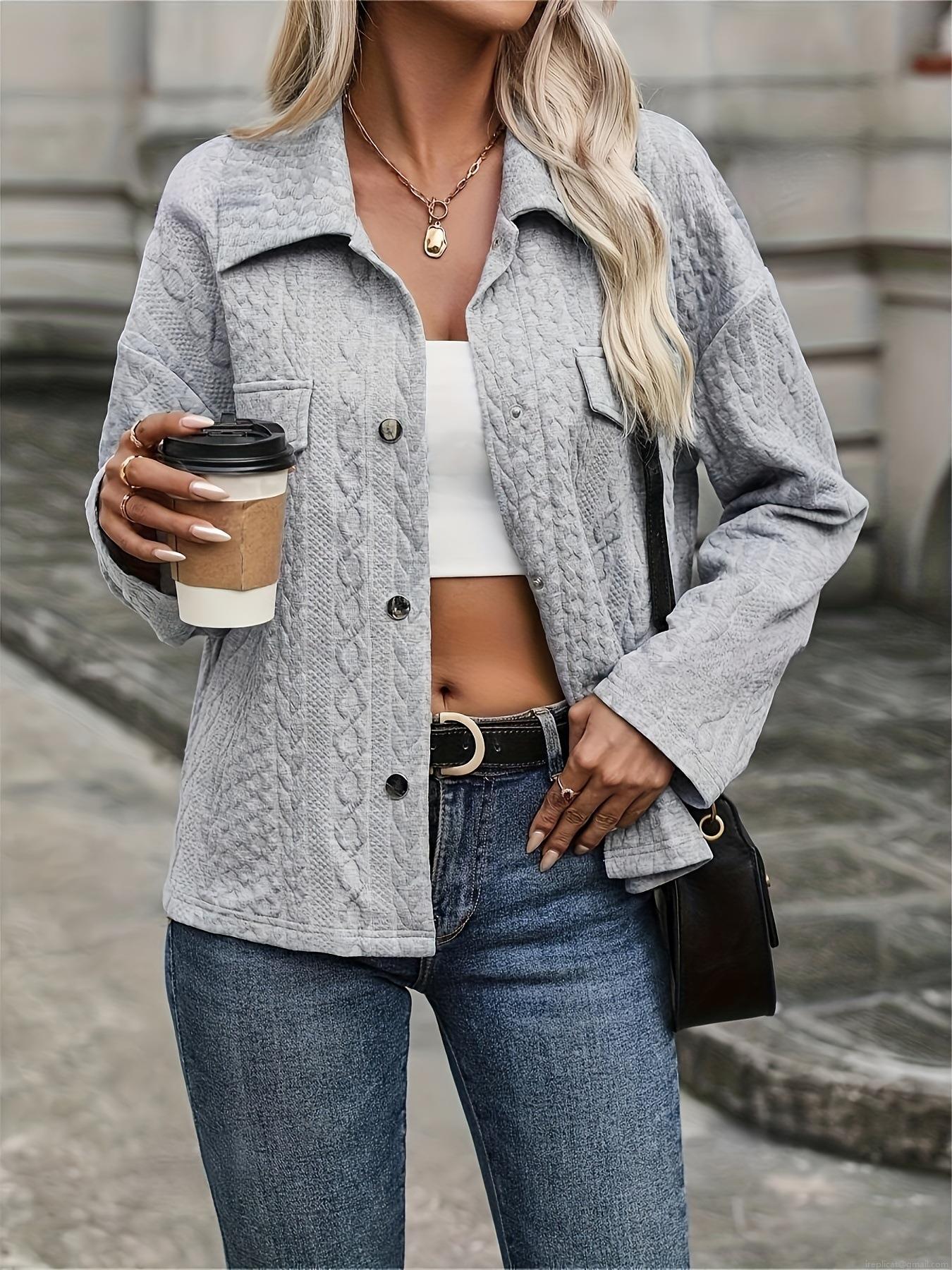 Women's Casual Quilted Jacket Elegant Long Sleeve Button Down Outwear With Pockets Solid Color Lapel Short Coat Lightweight Fall Winter Jacket For Ladies