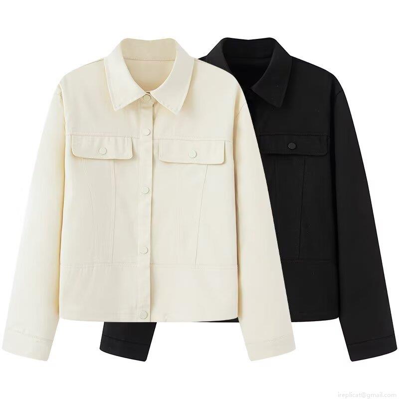 Women's Casual Cotton Blend Solid Color Button Up Jacket Long Sleeve Loose Workwear Shacket With Pockets Minimalist Outerwear For Women