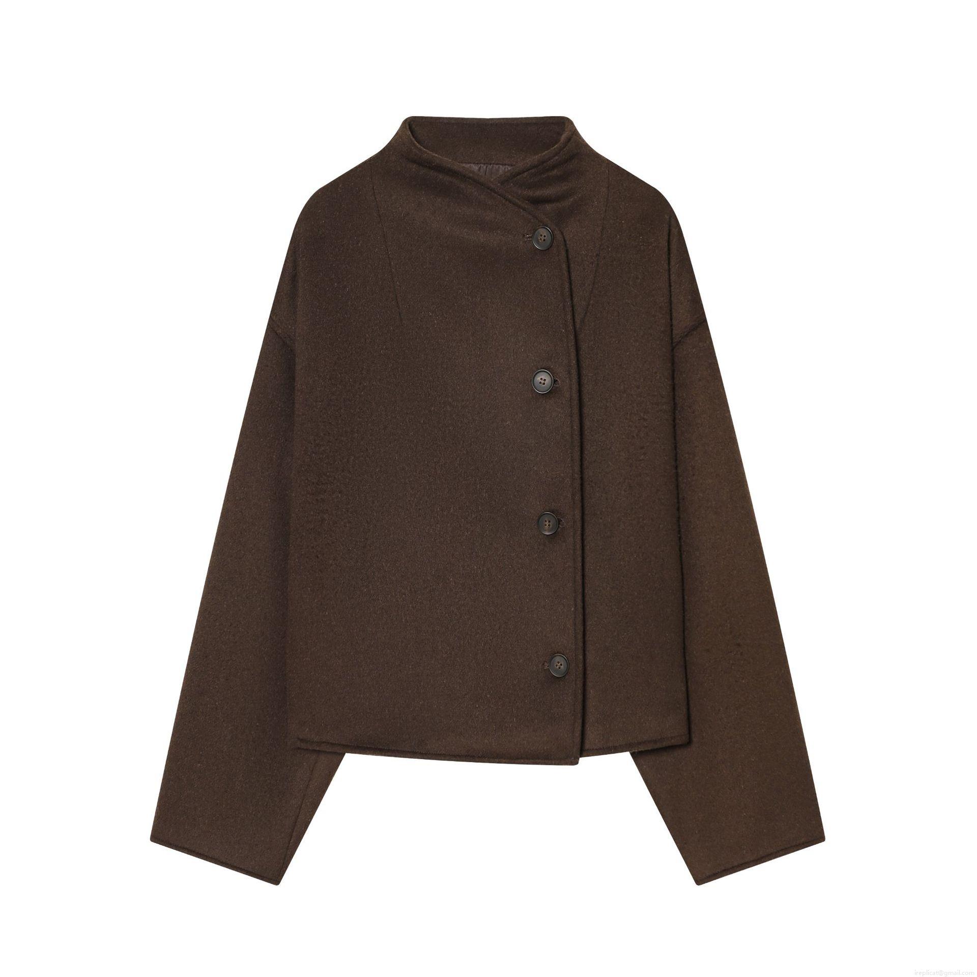 Women's Loose Woolen Jacket Stand Collar Single Breasted Short Coat Solid Coffee Brown Polyester Outerwear For Autumn Winter Casual Streetwear