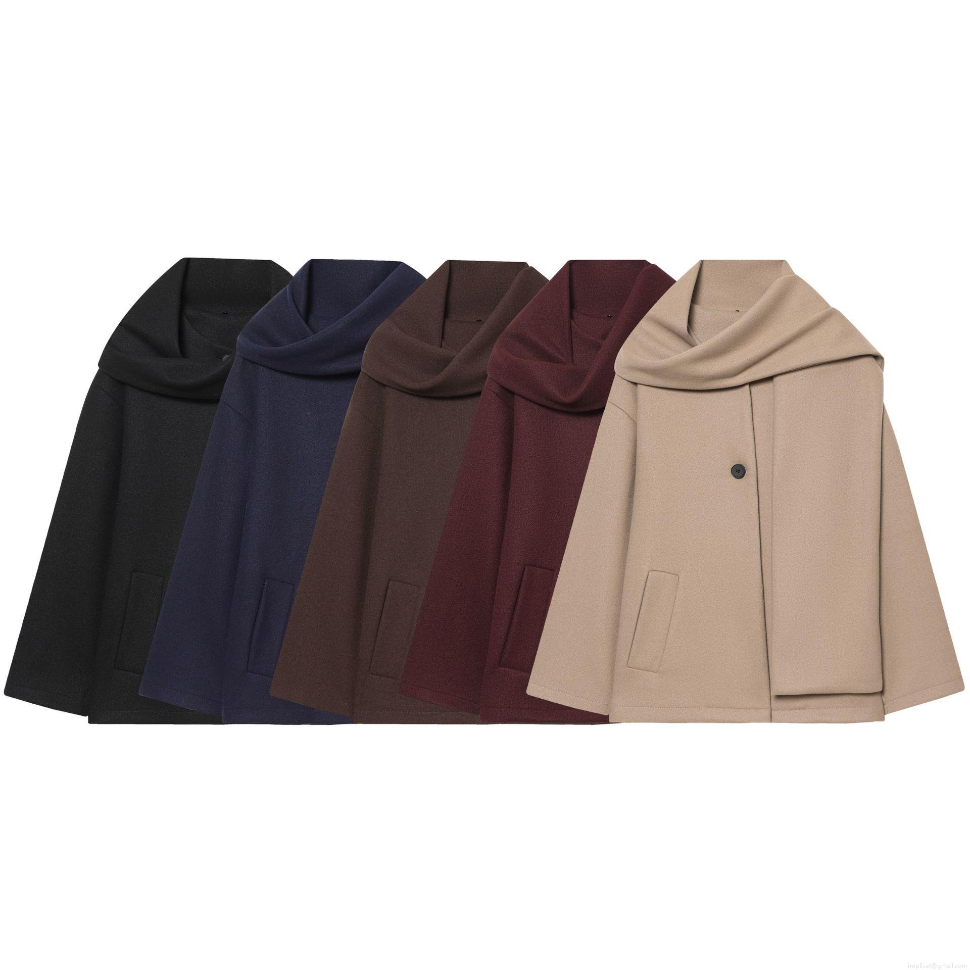 Women's Elegant Scarf Collar Short Woolen Coat Solid Color Long Sleeve Single Breasted Jacket Outerwear For Autumn Winter