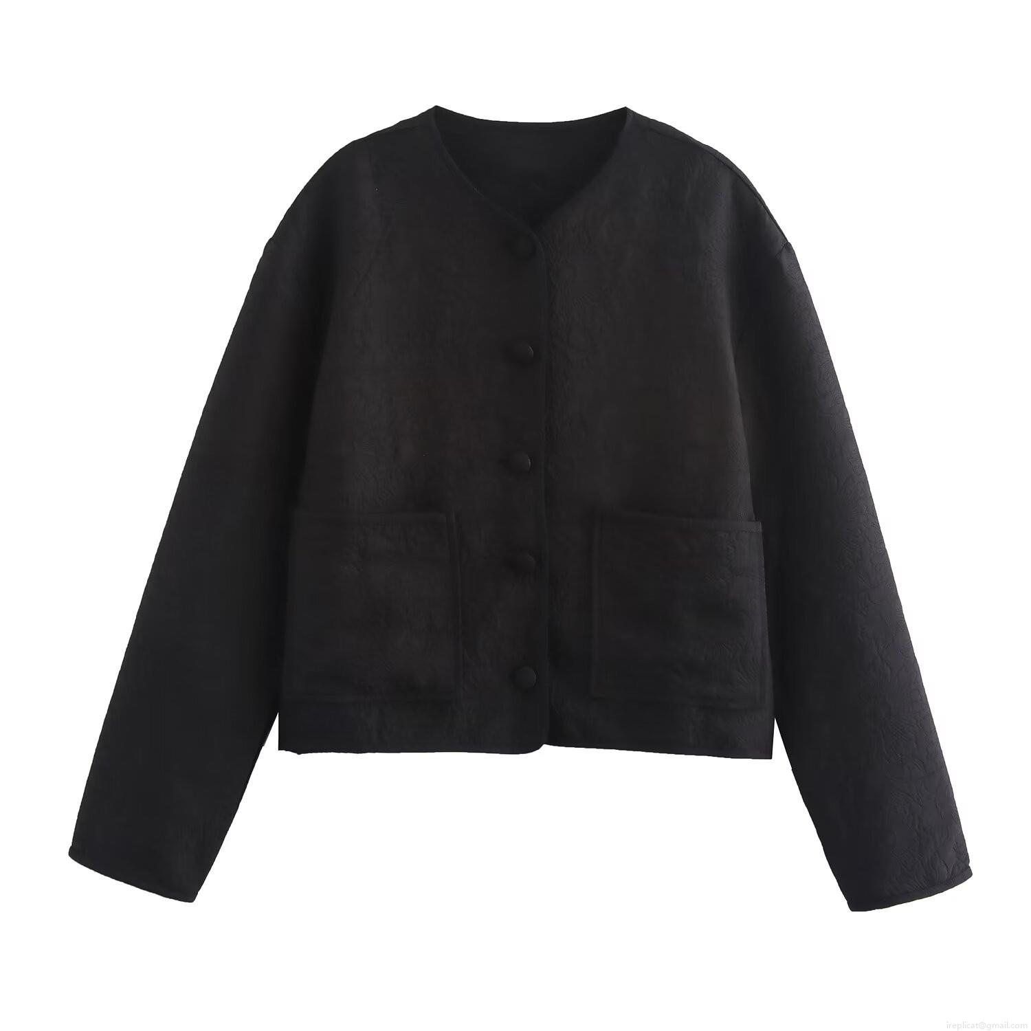 Women's Floral Embroidery Jacket Round Neck Single Breasted Padded Button Outerwear Pockets Jacquard Textured Polyester Spandex Casual Winter Coat