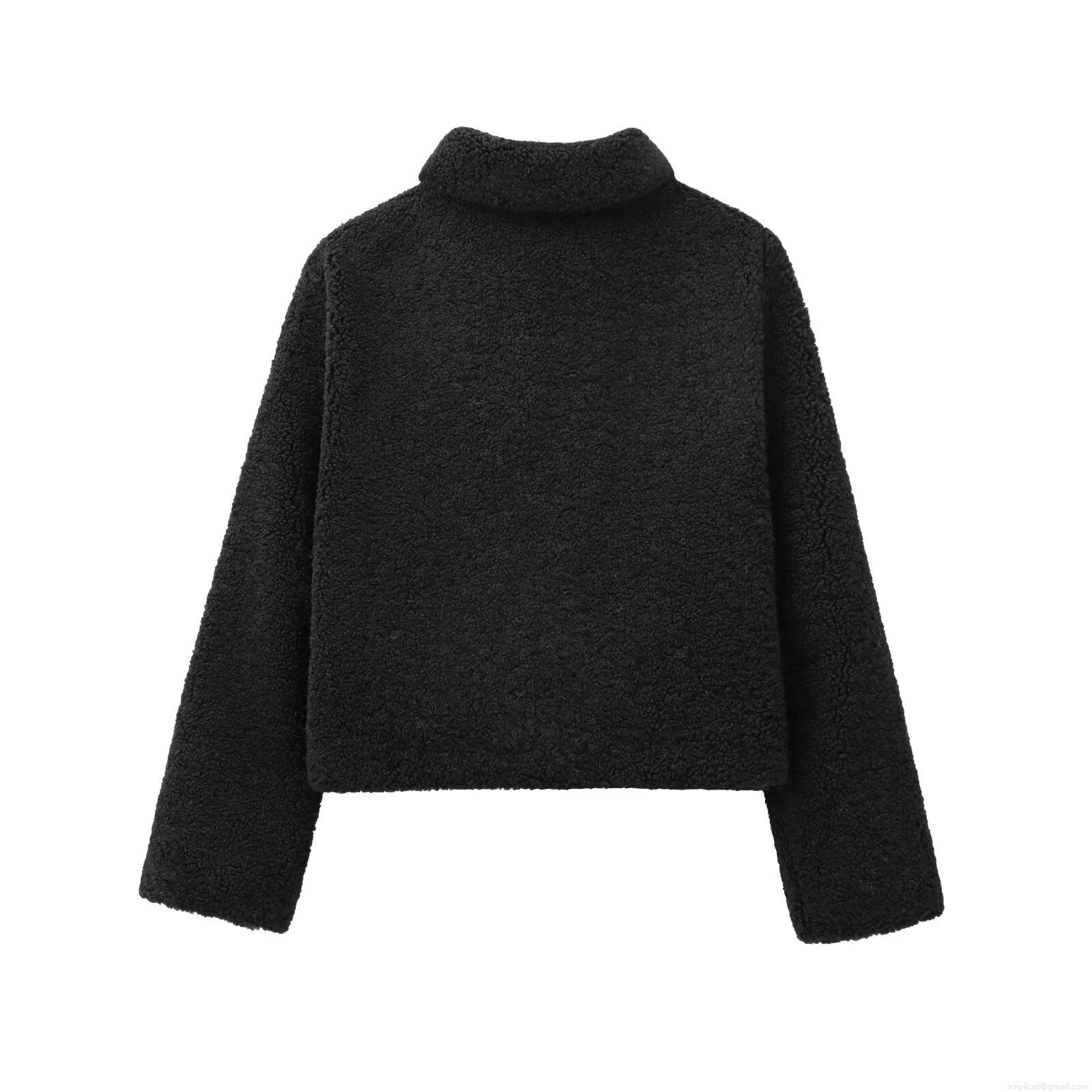 Women's Casual Sherpa Fleece Jacket Square Collar Loose Short Coat With Toggle Buttons Leather Patch Vintage Preppy Style Warm Winter Outwear