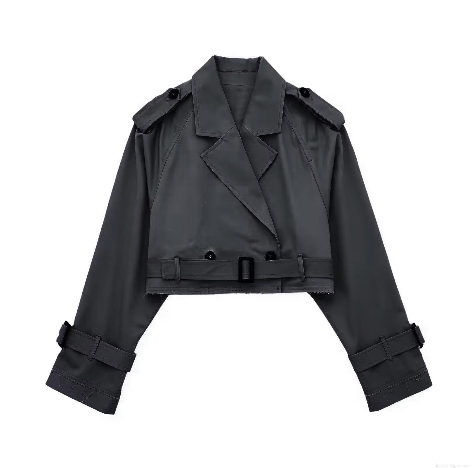Women's Short Trench Coat Jacket With Belt Solid Color Lapel Double Breasted Windbreaker Casual Fashion Outerwear For Women Daily Office Wear Polyester Fabric