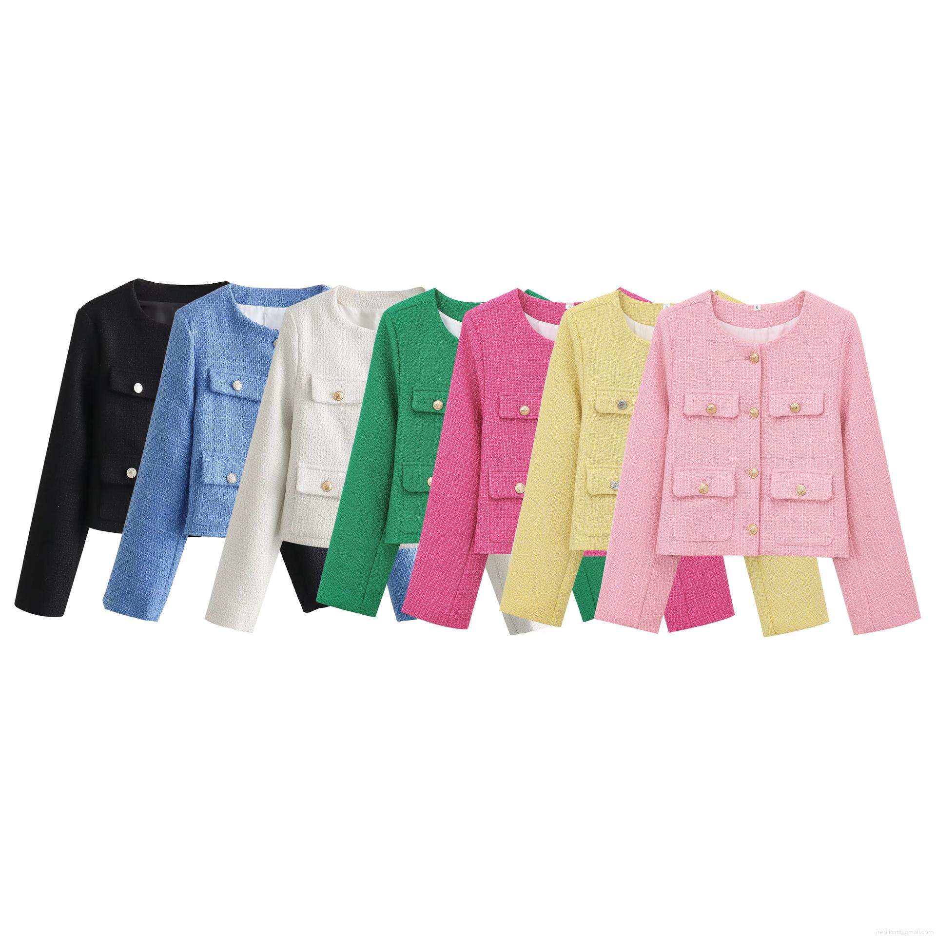 Elegant Women's Tweed Jacket Long Sleeve Button Down Short Coat French Style Plaid Textured Outerwear With Metal Buttons For Party Office Casual Ladies