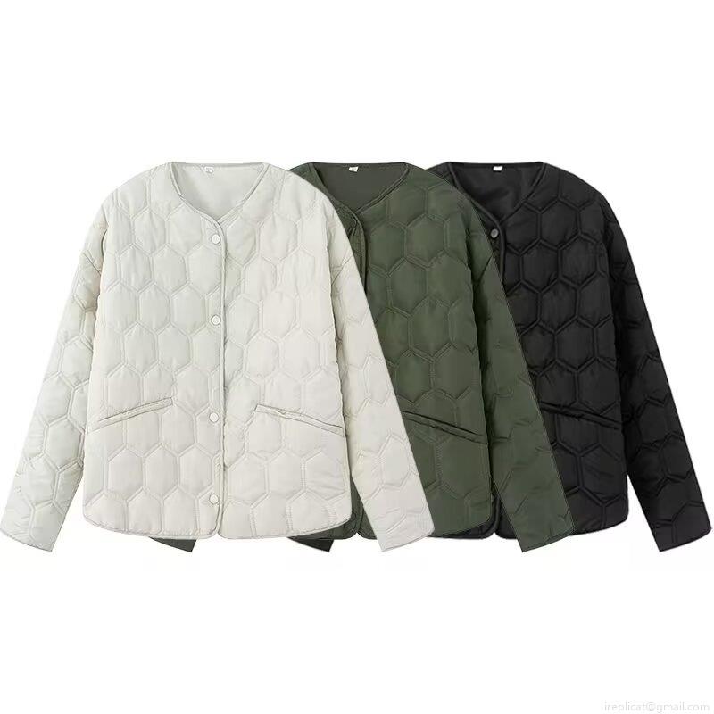 Women's Quilted Jacket Round Neck Single Breasted Lightweight Hexagonal Quilted Coat Cotton Polyester Blend Fabric With Polyester Padding Autumn Winter Casual Retro Floral Print Solid Color Outerwear