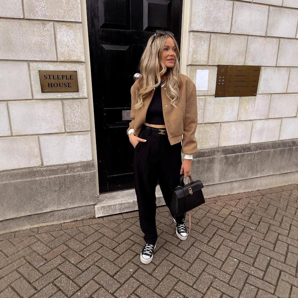 Women's Casual Bomber Jacket Stand Collar Long Sleeve Color Block Flight Jacket With Metal Buttons Preppy Style Polyester Outwear For Women Streetwear Autumn Winter