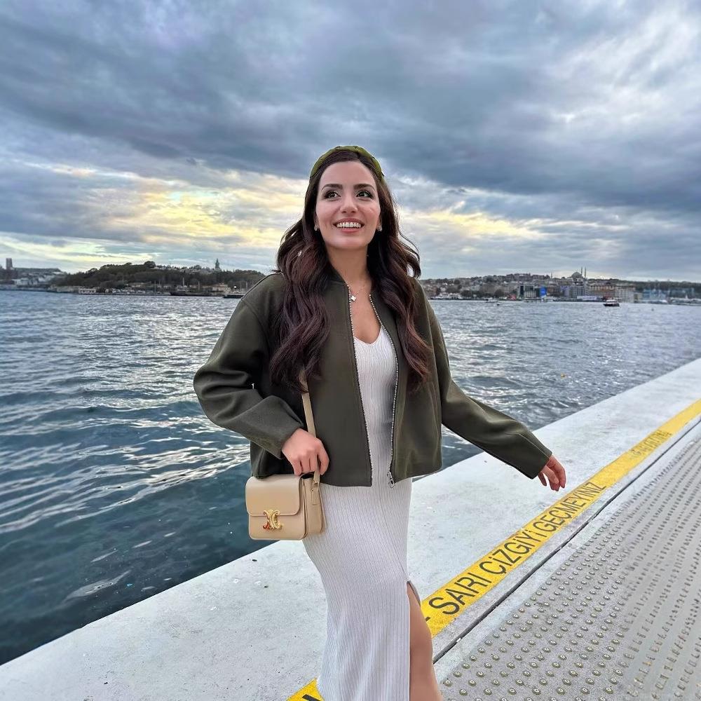 Women's Casual Bomber Jacket 100% Polyester Woven Fleece Texture Zip Up Stand Collar Short Outerwear For Women Spring Autumn Daily Wear