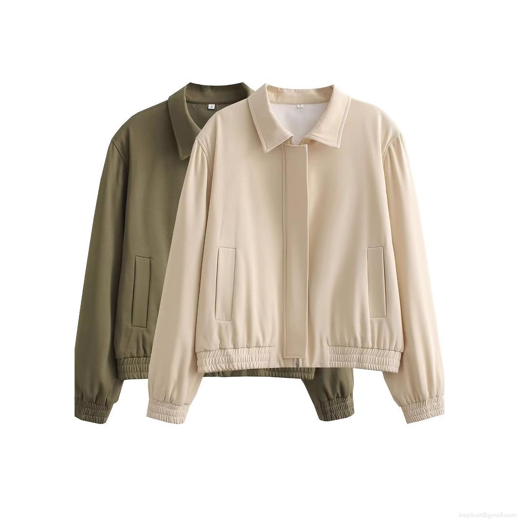 Women's Oversized Pilot Jacket Vintage Distressed Polyester Coat Casual Long Sleeve Zipper Bomber Jacket Outerwear For Ladies Winter Fashion