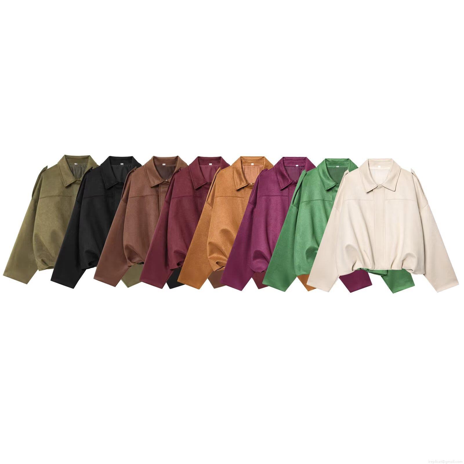 Women's Faux Suede Bomber Jacket Loose Fit Lapel Long Sleeve Coat With Epaulets Vintage Casual Short Outwear Solid Color For Daily Streetwear