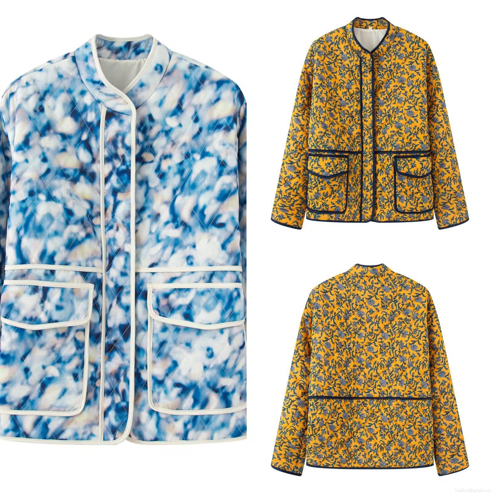 Women's Ethnic Floral Print Quilted Padded Jacket Vintage Stand Collar Long Sleeve Warm Outerwear Coat For Winter Daily Travel Comfortable Polyester Cotton Fill Lightweight Jacket For Ladies