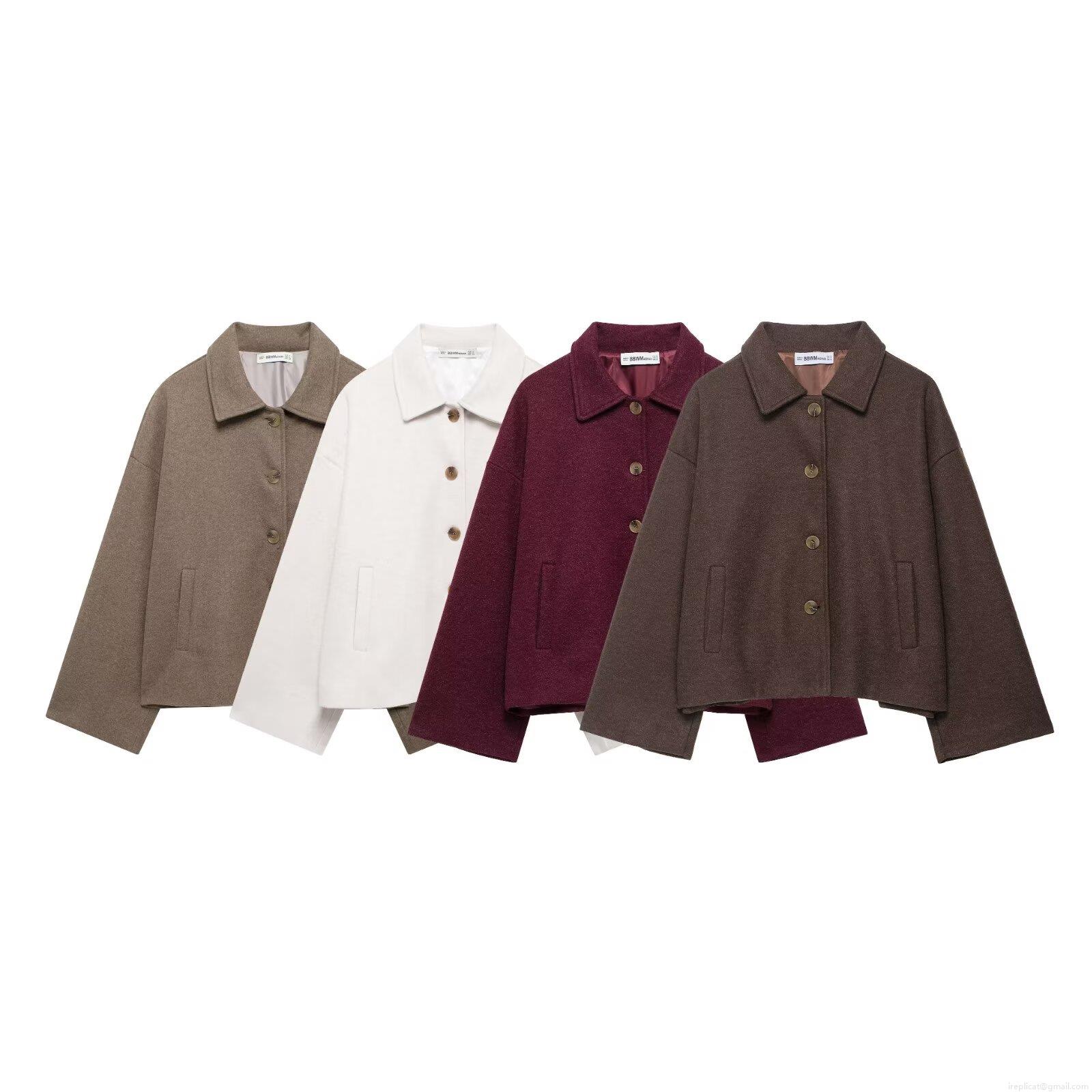 Women's Casual Short Woolen Jacket Solid Color Single Breasted Lapel Outerwear Coat With Pockets For Spring Autumn Women's Fashion Jacket