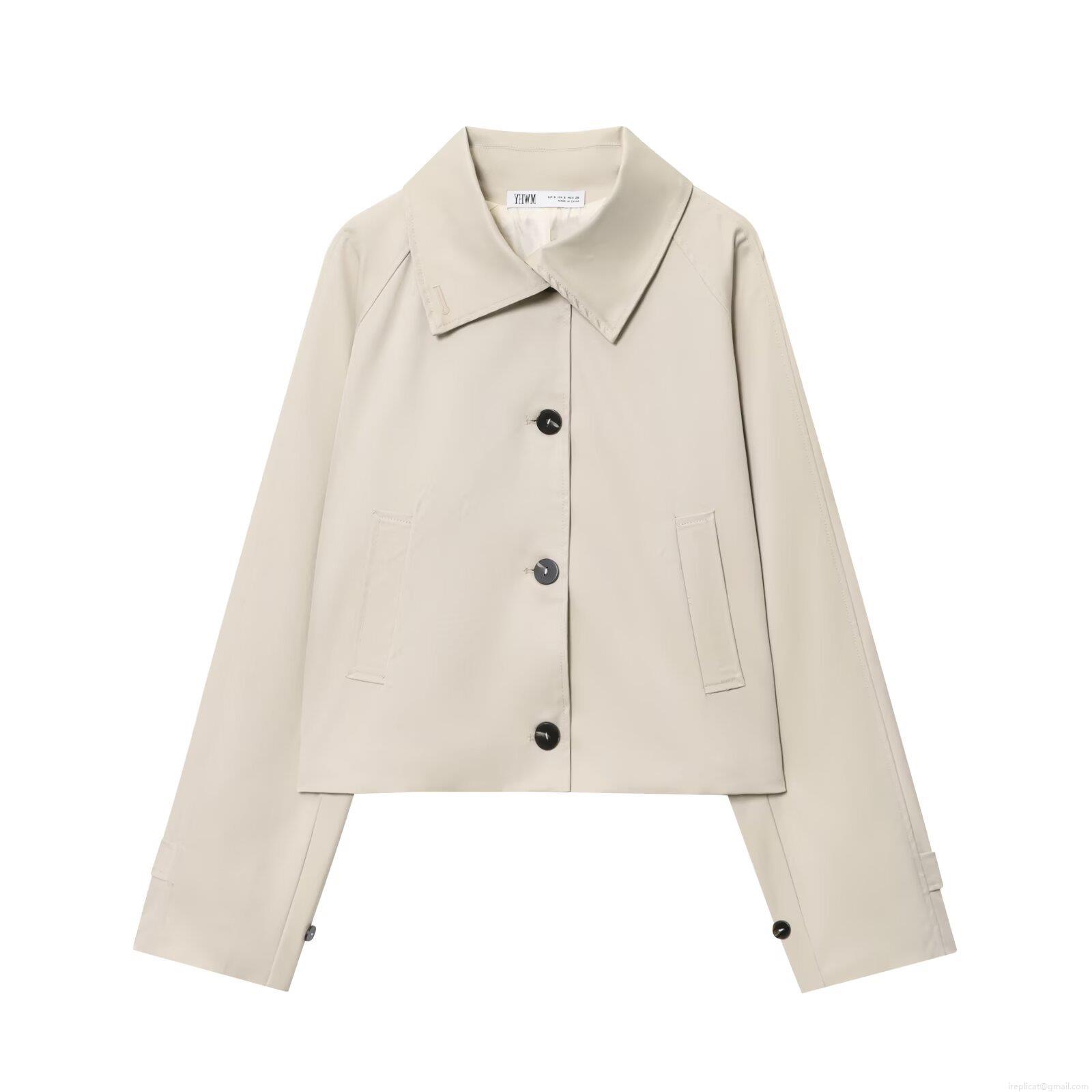 Women's Short Trench Coat Jacket Casual Solid Color Lapel Long Sleeve Single Breasted Cotton Blend Windbreaker For Daily Fashion Ladies