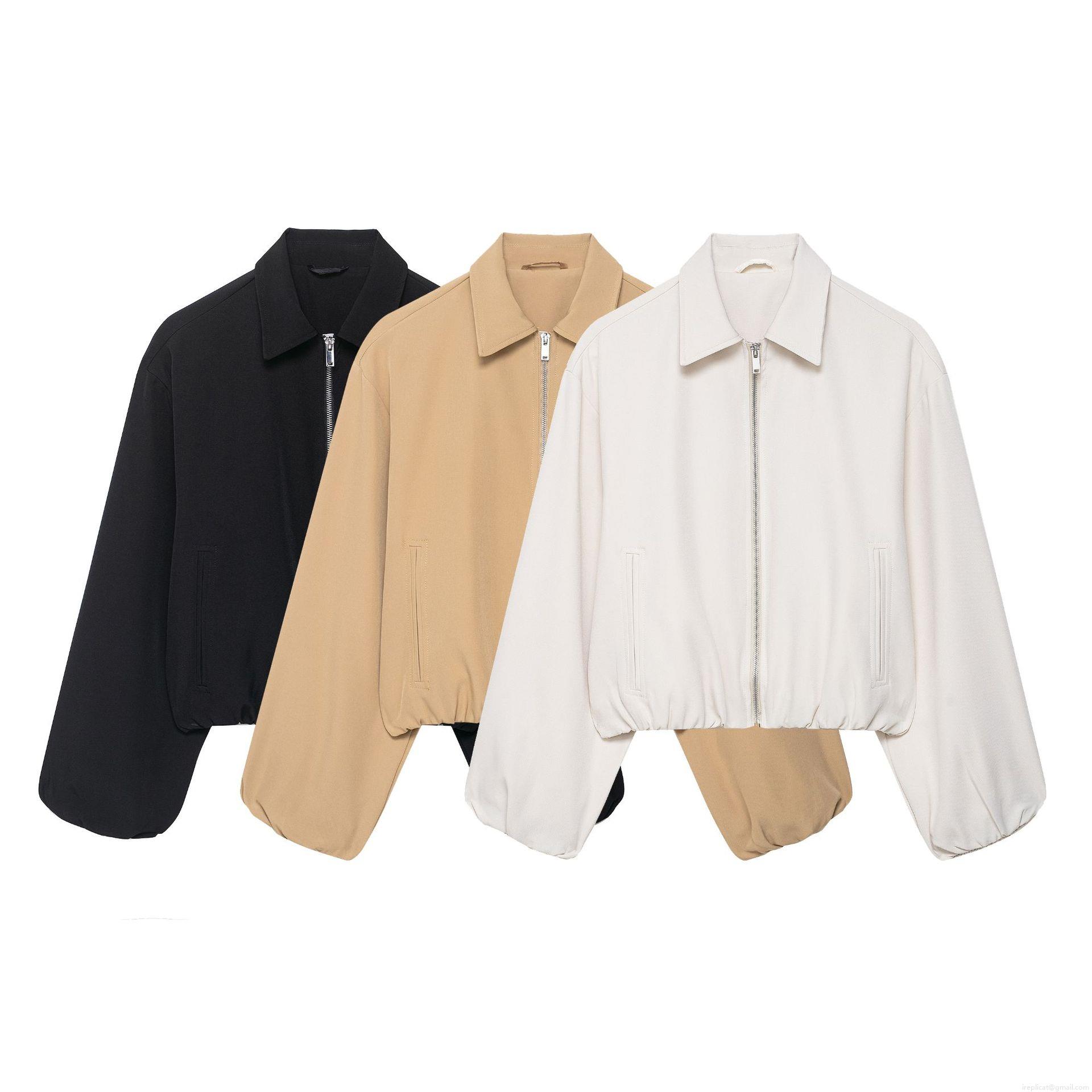 Women's Casual Bomber Jacket Short Polyester Zipper Outerwear Lapel Long Sleeve Coat For Daily Fashion Streetwear Women Clothing