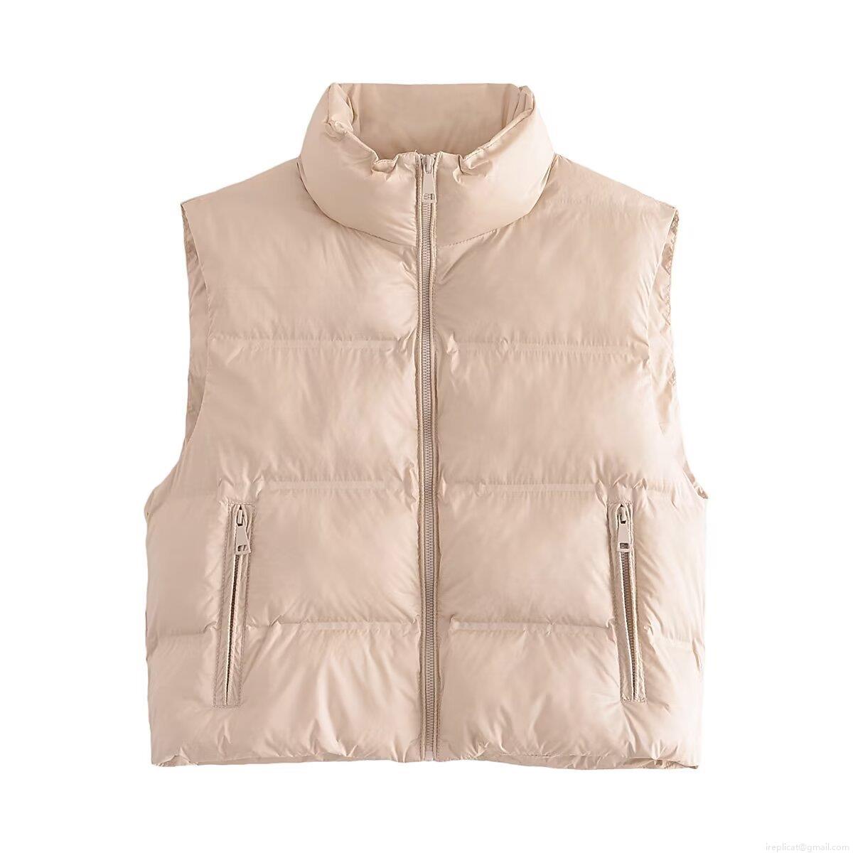 Women's Casual Padded Vest Stand Collar Quilted Sleeveless Jacket With Zipper Pockets Winter Warm Polyester Synthetic Down Waistcoat For Ladies