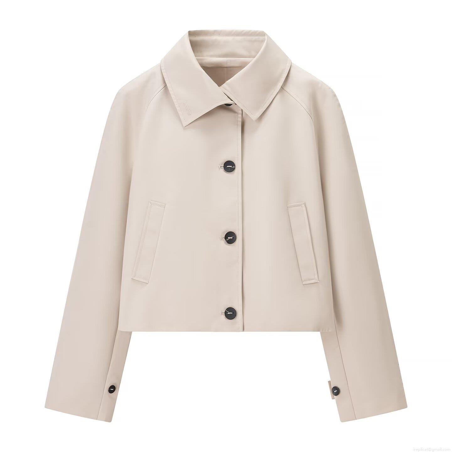 Women Elegant Short Trench Coat Minimalist Single Breasted Lapel Crop Windbreaker Jacket With Pockets Solid Color Polyester Outwear For Daily Streetwear