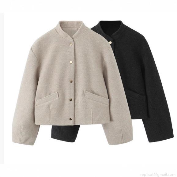 Women's Loose Bomber Jacket Woolen Texture Short Outerwear With Gold Buttons Casual Streetwear Spring Autumn Solid Color Coat For Women