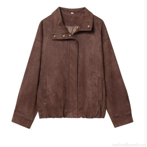 Women's Casual Faux Suede Jacket Retro Turn-down Collar Loose Fit Zipper Coat With Pockets Solid Color Long Sleeve Outerwear For Women